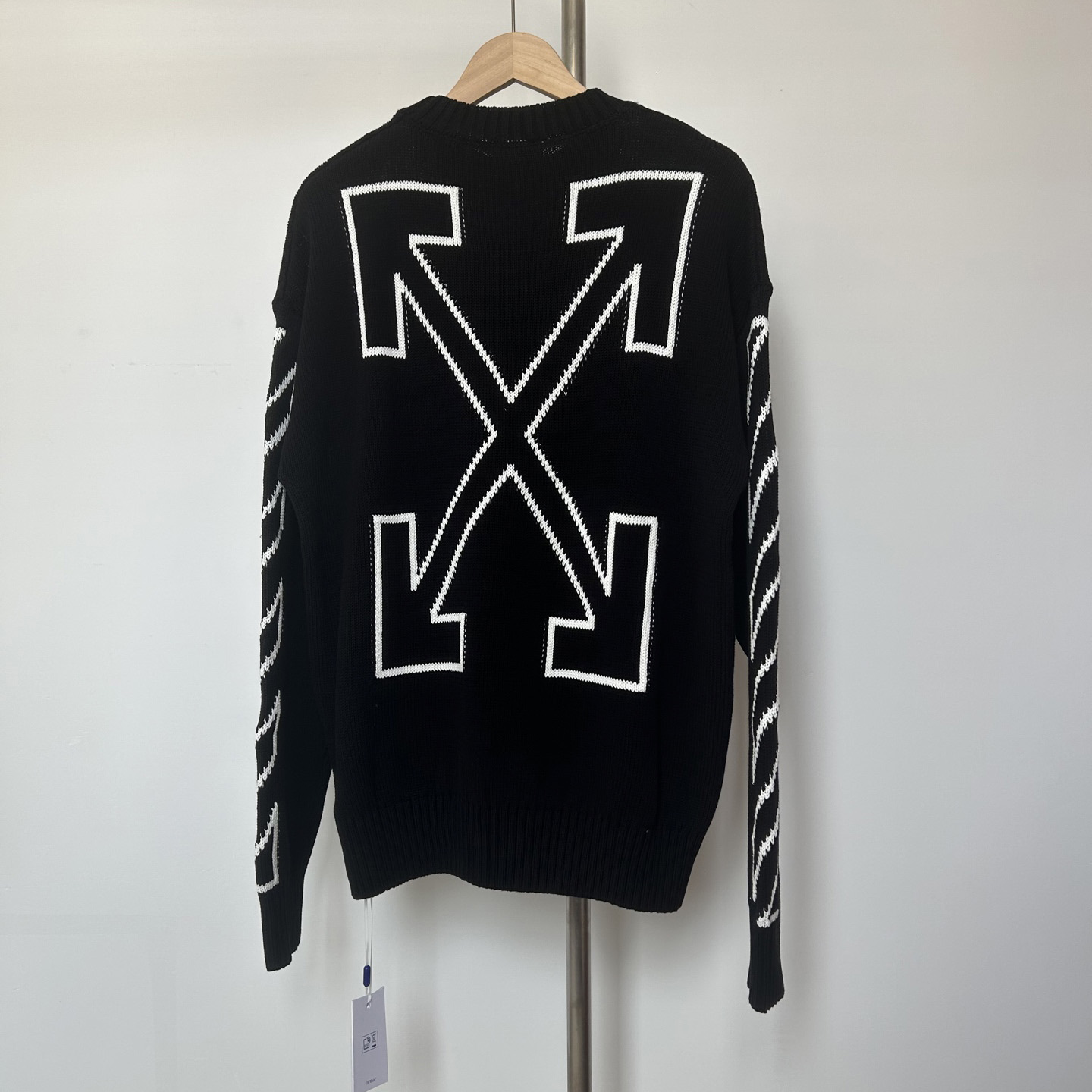 Off-White Diag Outline Knit Crewneck 'Black/White' - DopestKickz