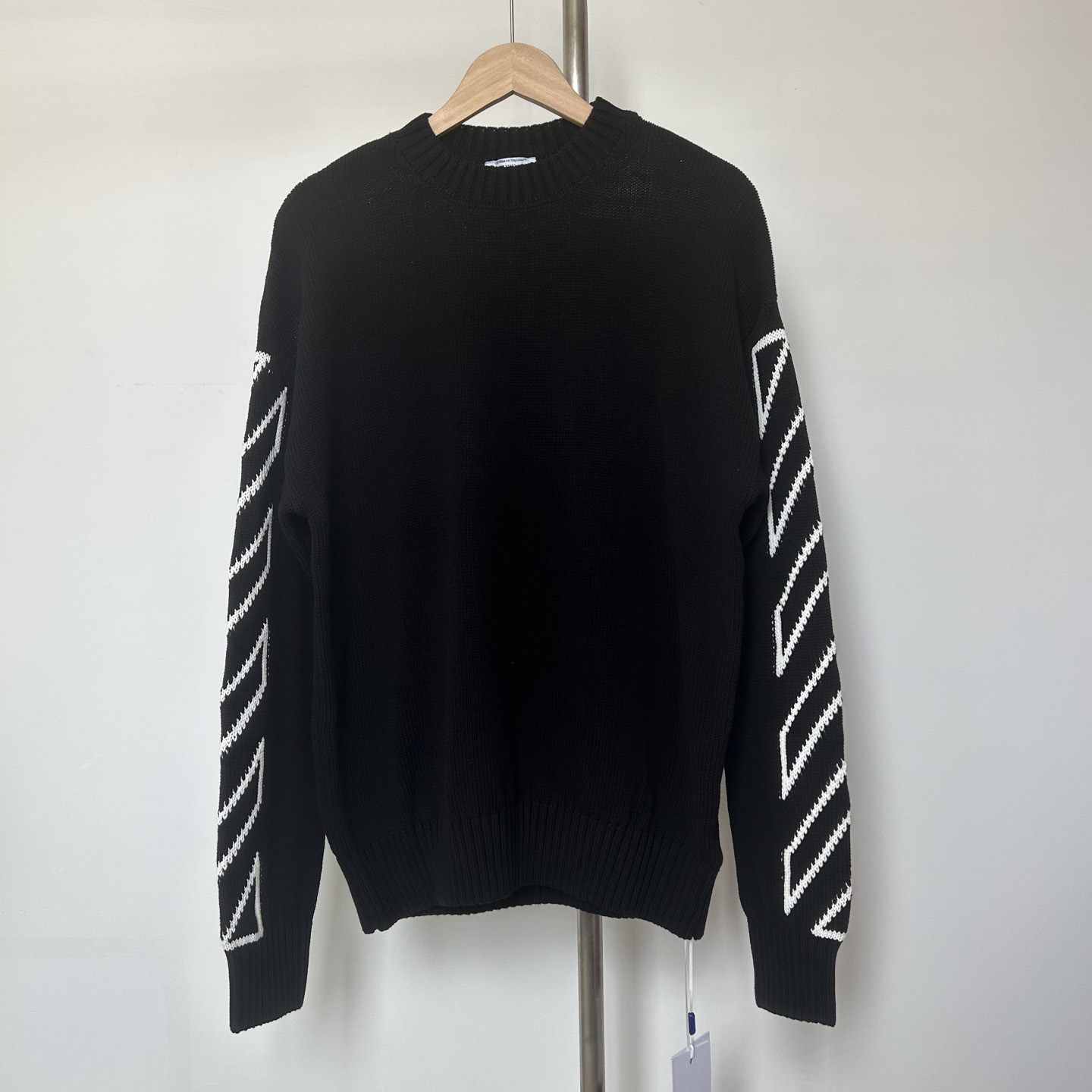 Off-White Diag Outline Knit Crewneck 'Black/White' - DopestKickz