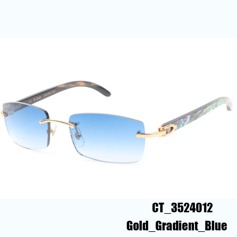 Cartier CT_3524012 Shell Mix Black Buffalo Sunglasses In Gold Gradient Blue - DopestKickz