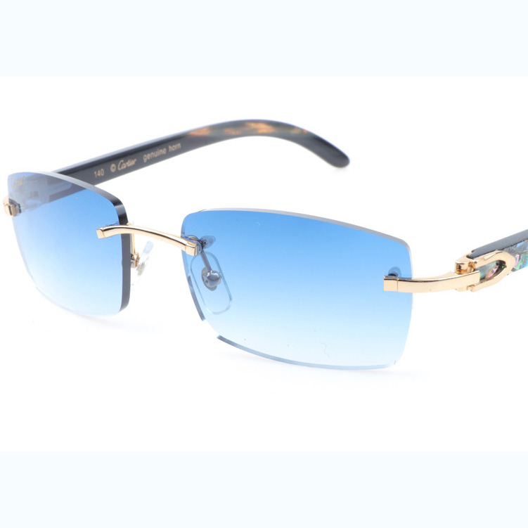Cartier CT_3524012 Shell Mix Black Buffalo Sunglasses In Gold Gradient Blue - DopestKickz