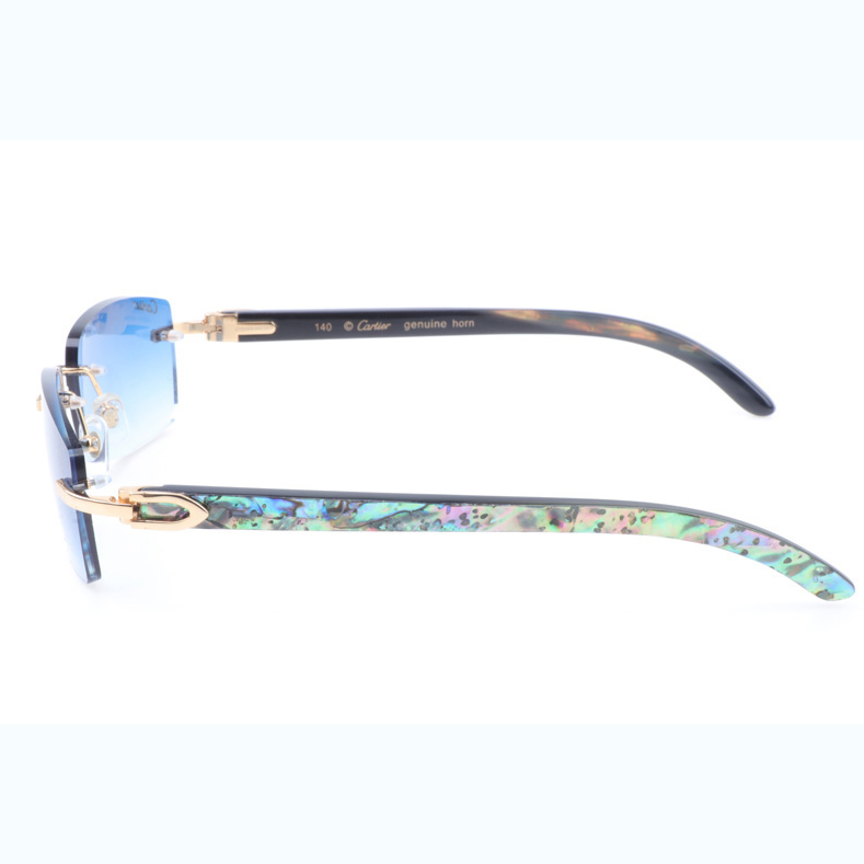 Cartier CT_3524012 Shell Mix Black Buffalo Sunglasses In Gold Gradient Blue - DopestKickz