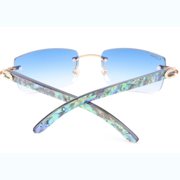Cartier CT_3524012 Shell Mix Black Buffalo Sunglasses In Gold Gradient Blue - DopestKickz