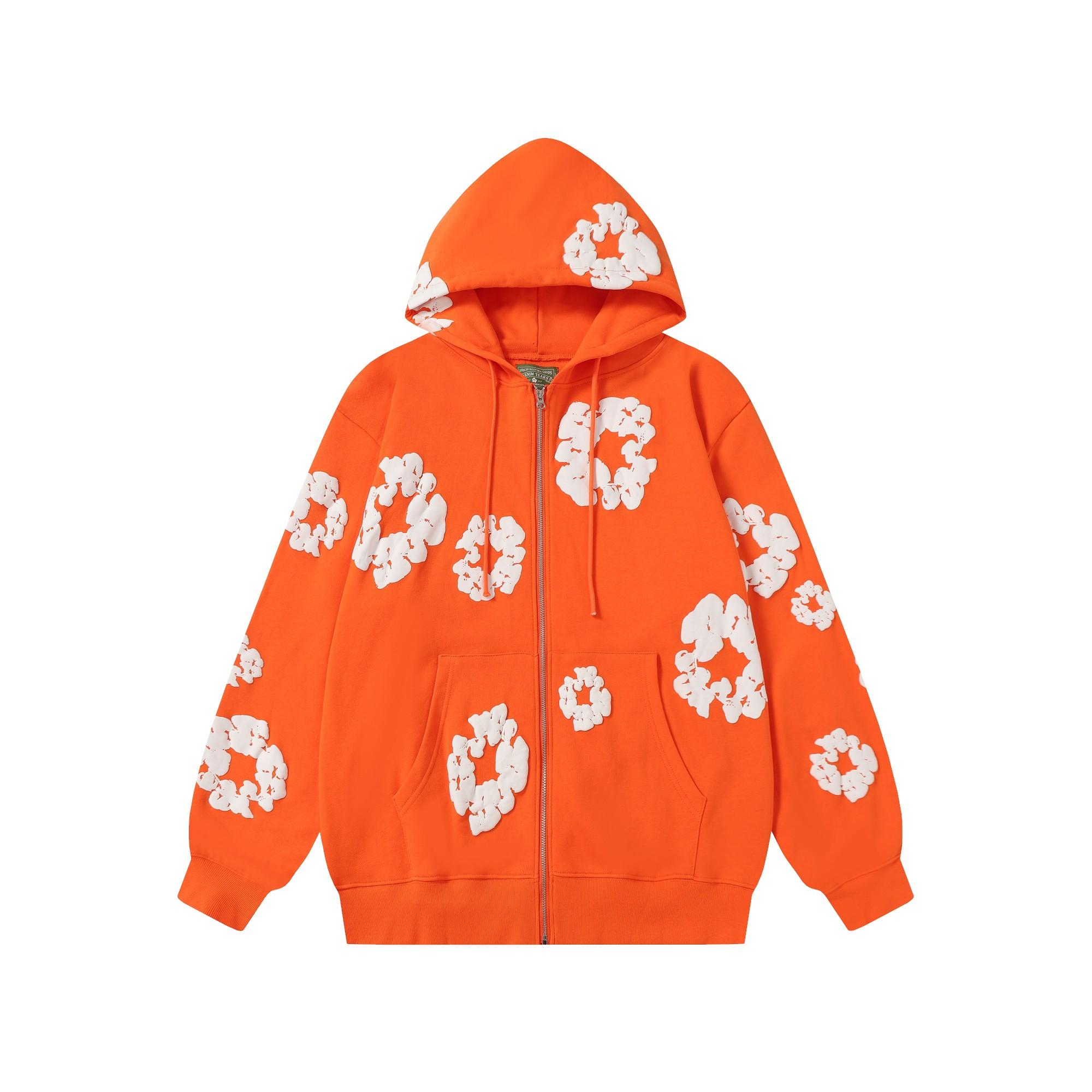 Denim Tears Cotton Wreath Zip Hoodie Orange - DopestKickz