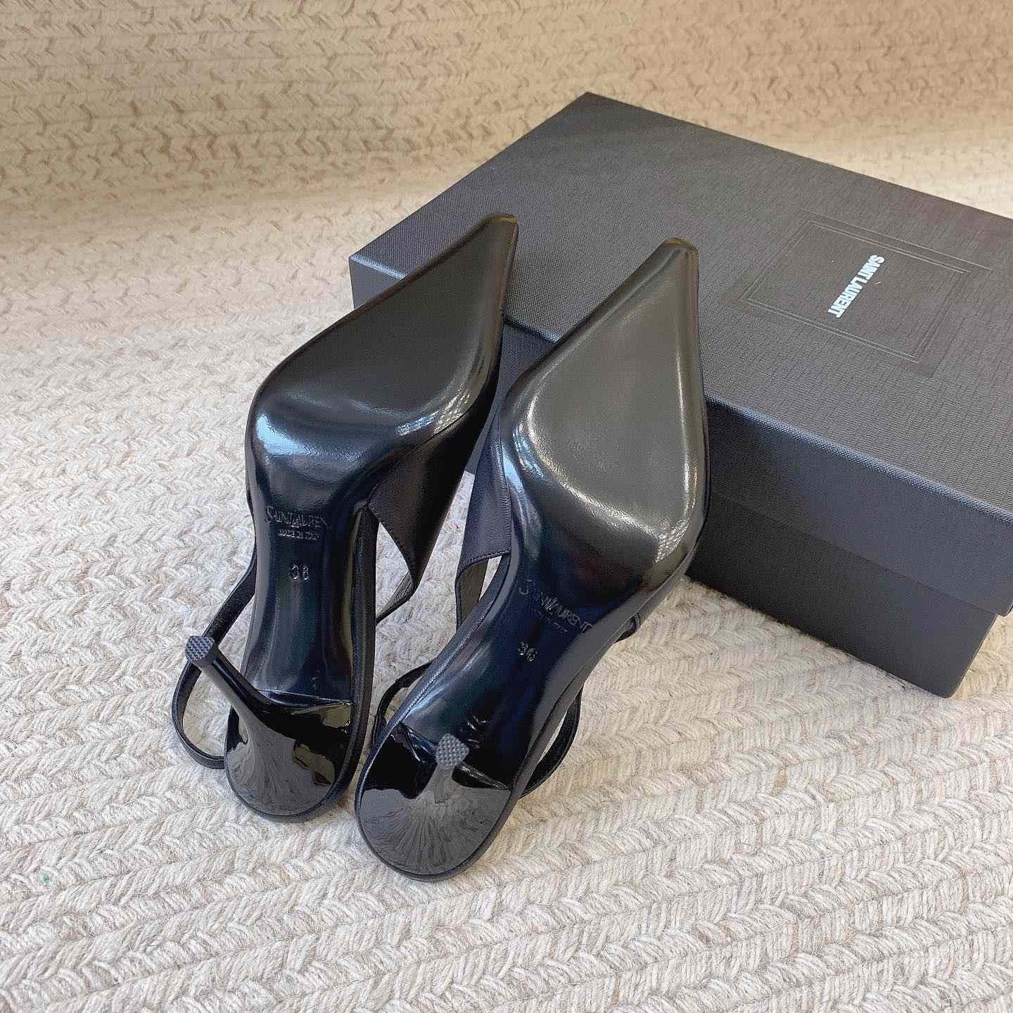 Saint Laurent Leather YSL Slingback Pumps - DopestKickz