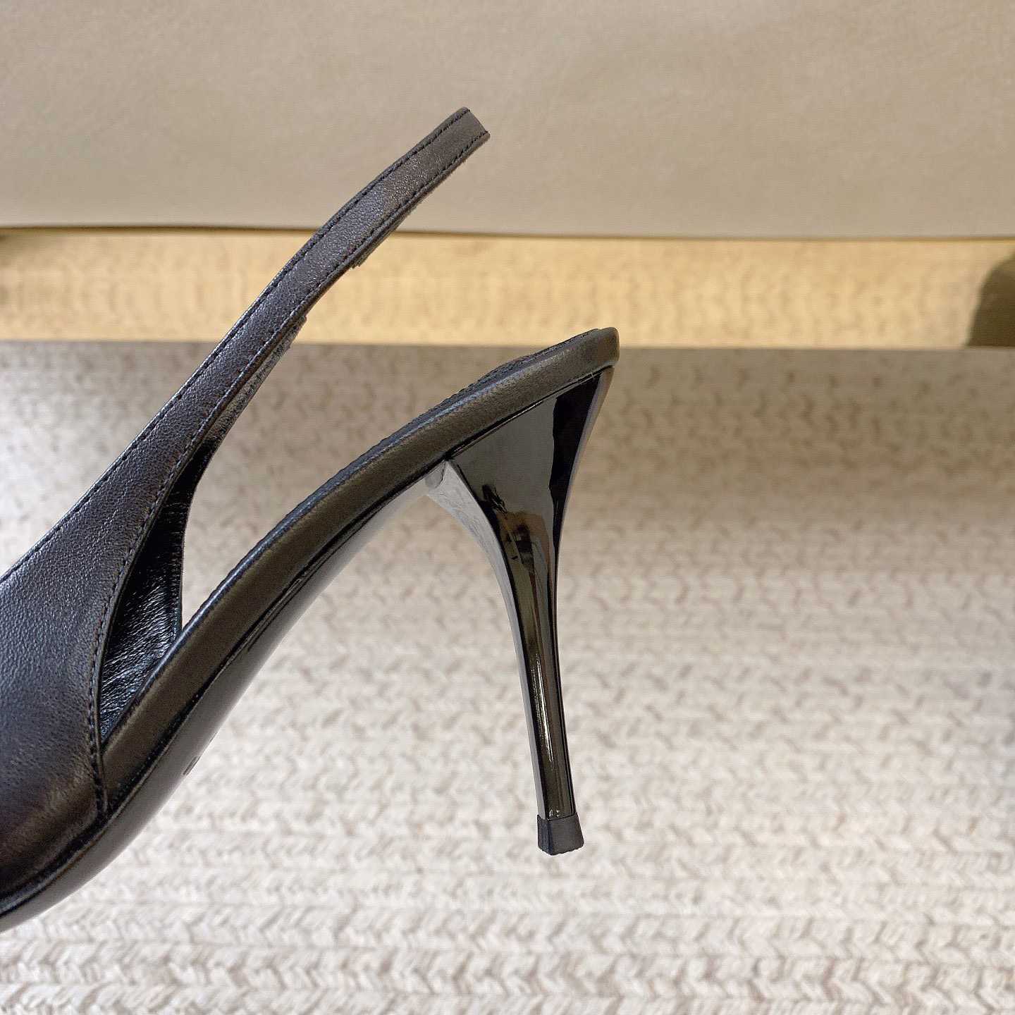 Saint Laurent Leather YSL Slingback Pumps - DopestKickz