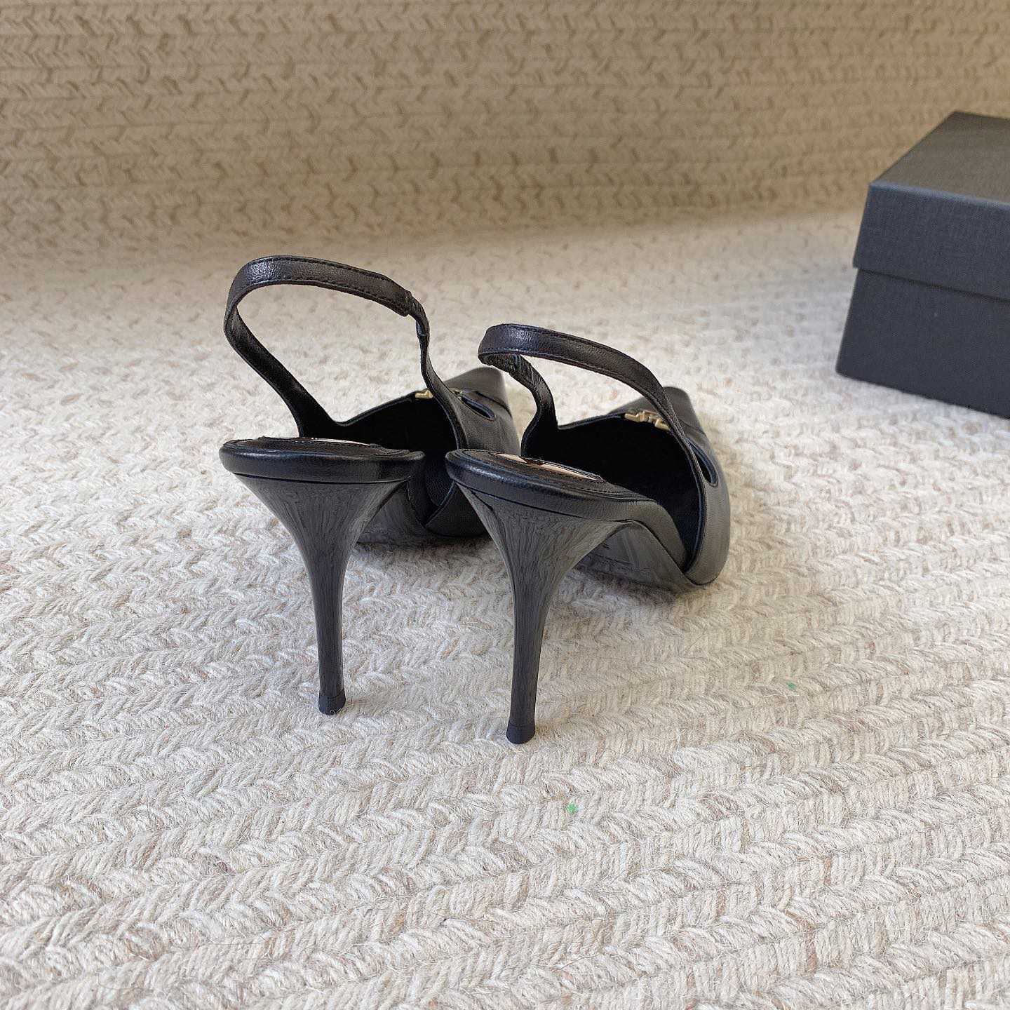 Saint Laurent Leather YSL Slingback Pumps - DopestKickz