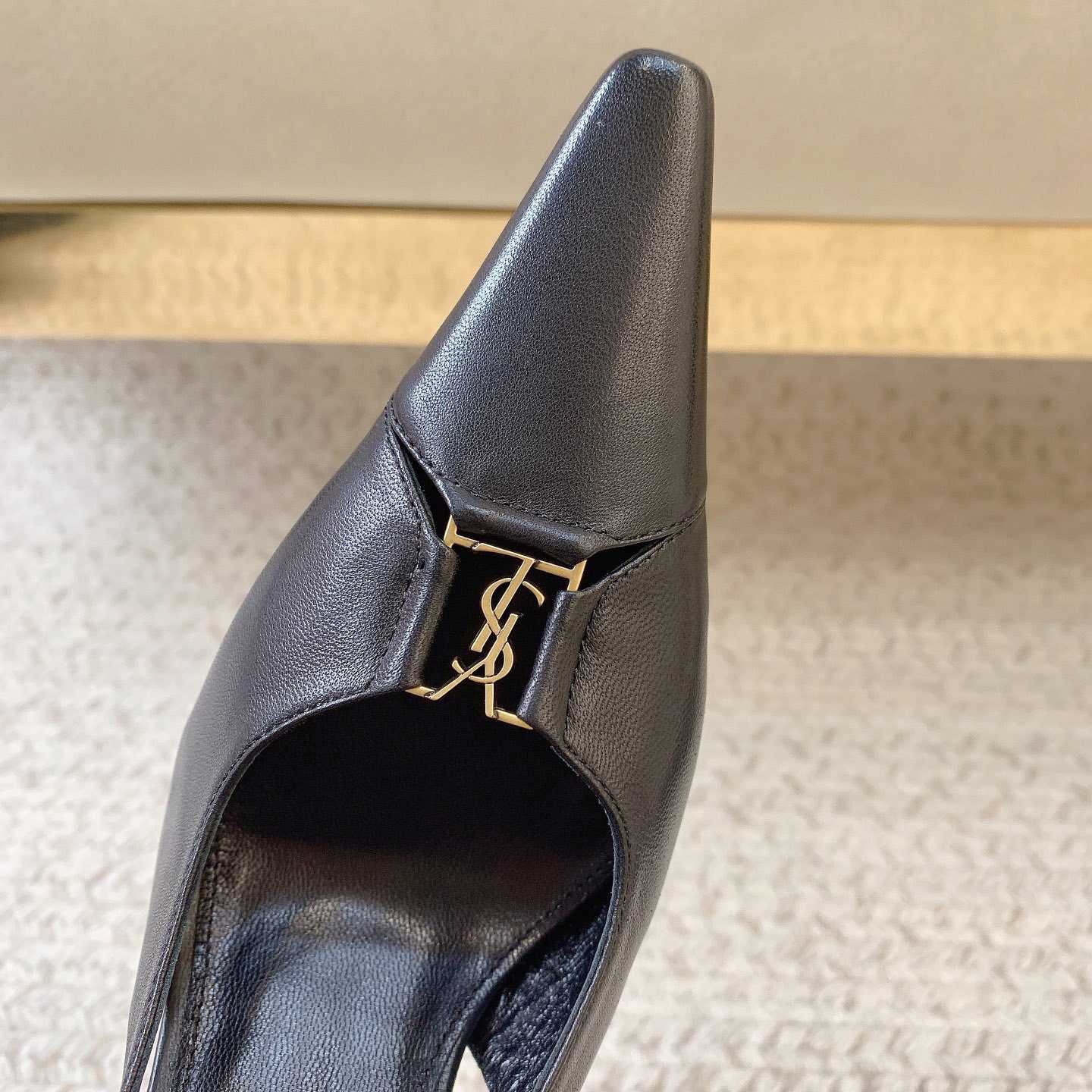 Saint Laurent Leather YSL Slingback Pumps - DopestKickz