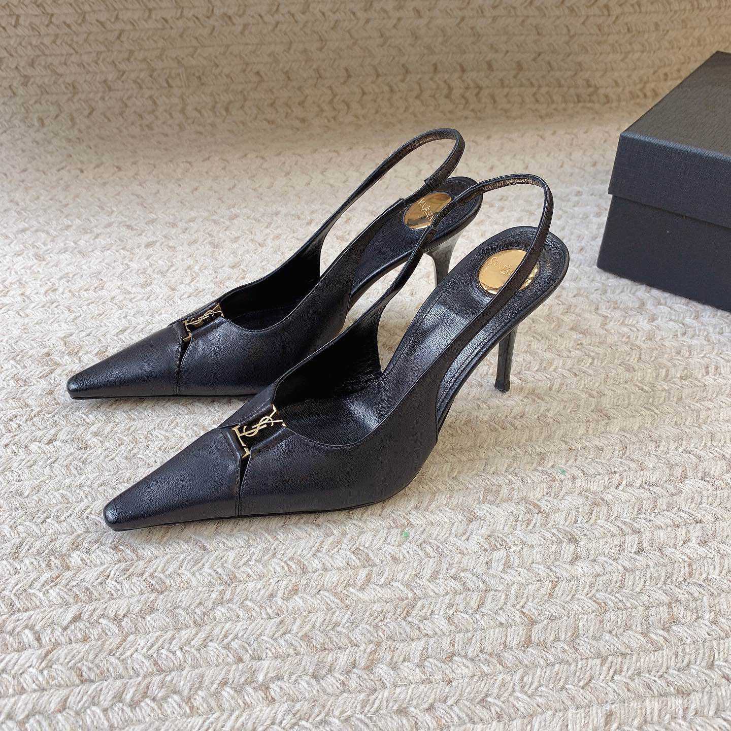 Saint Laurent Leather YSL Slingback Pumps - DopestKickz