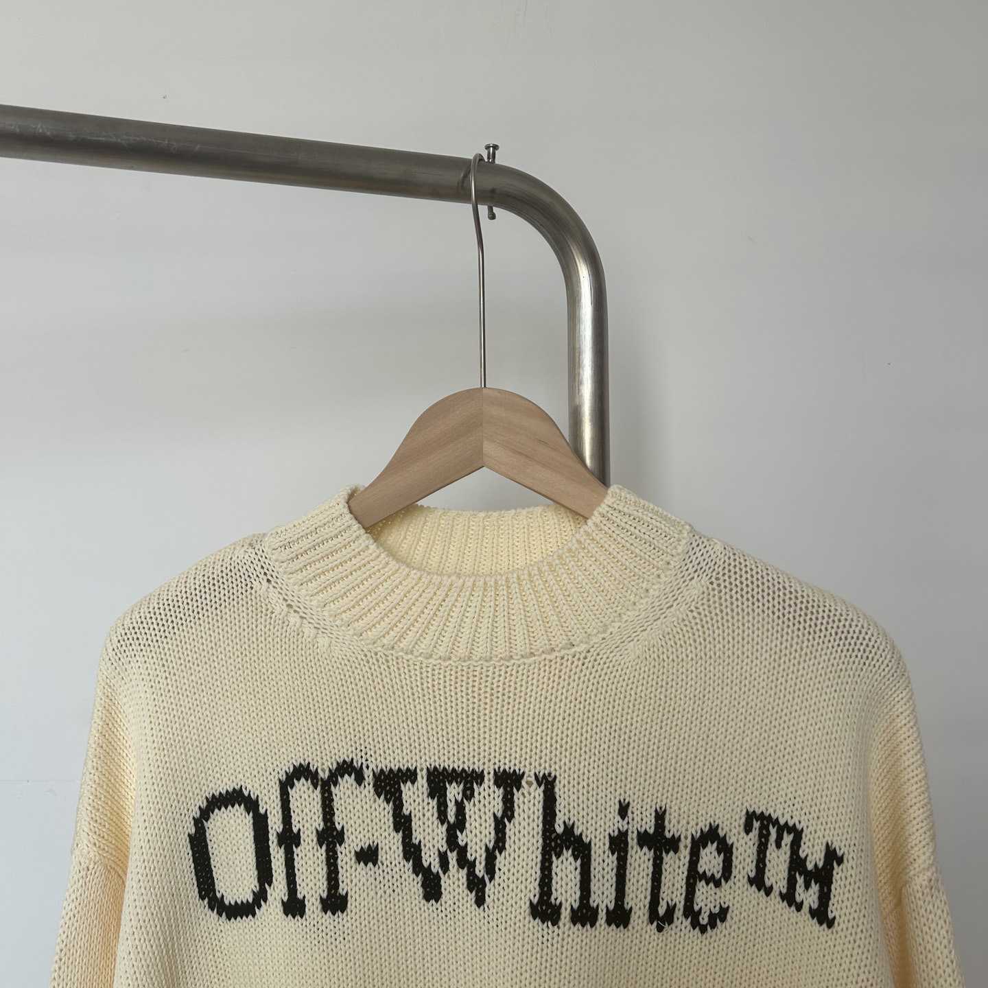 Off White Big Bookish Chunky Knit Crewn Creme Brul - DopestKickz