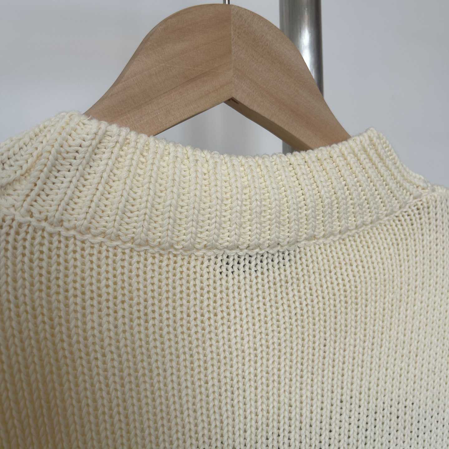 Off White Big Bookish Chunky Knit Crewn Creme Brul - DopestKickz