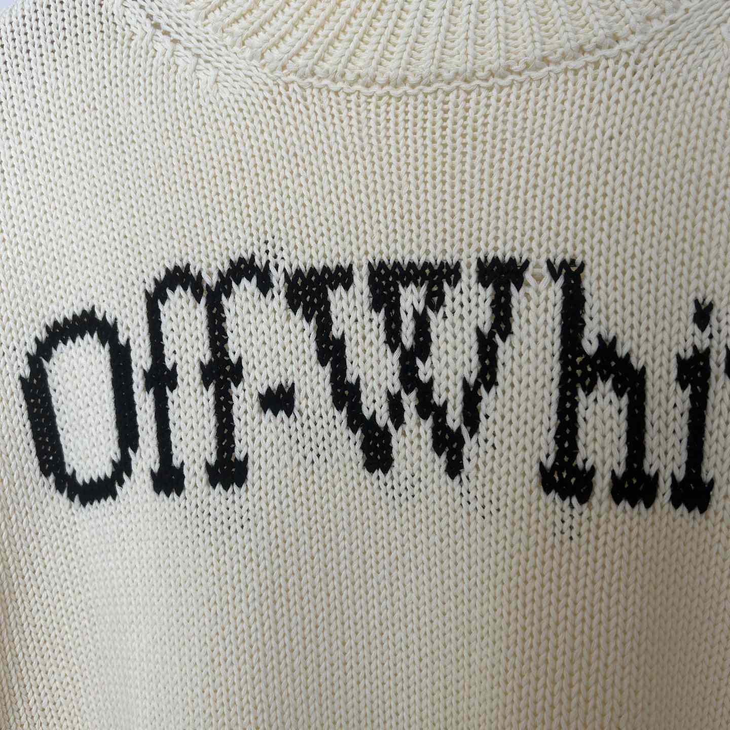 Off White Big Bookish Chunky Knit Crewn Creme Brul - DopestKickz