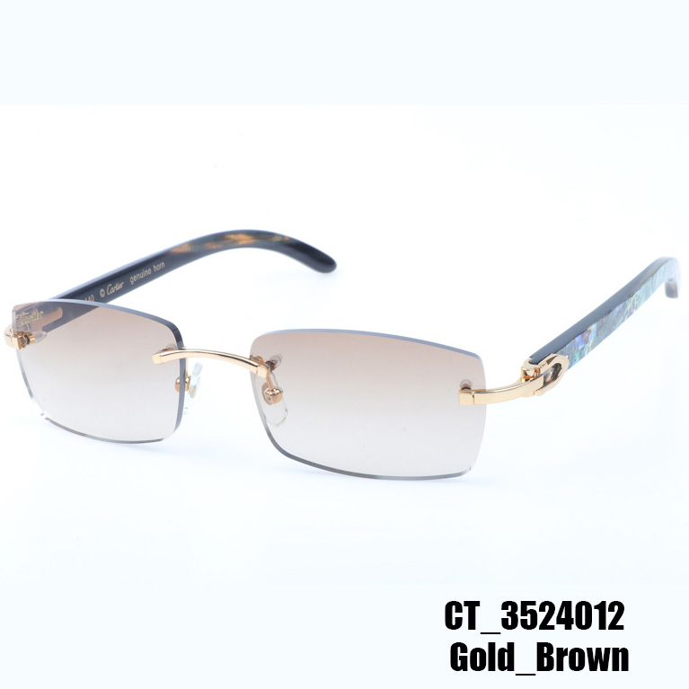 Cartier CT_3524012 Shell Mix Black Buffalo Sunglasses In Gold Brown - DopestKickz
