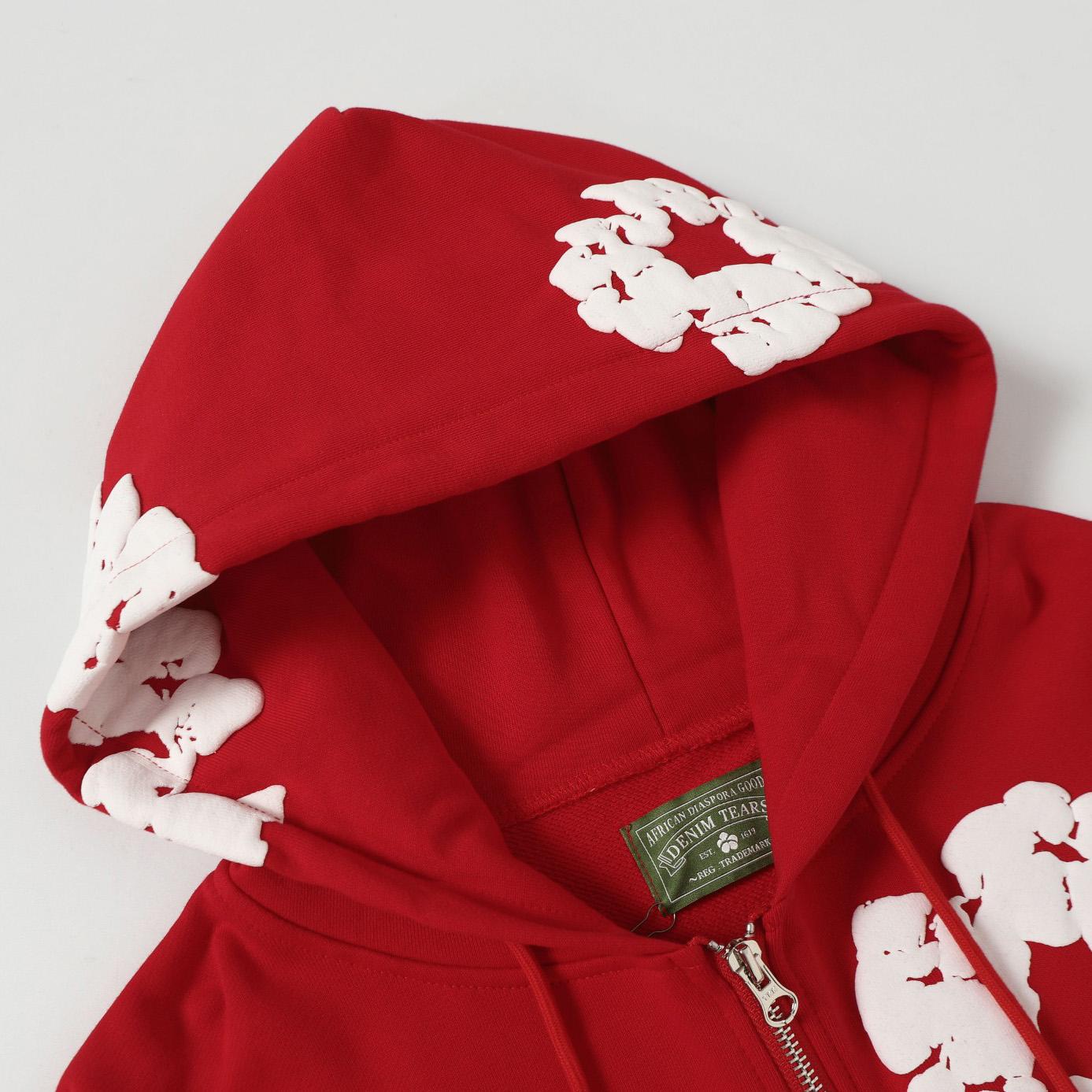 Denim Tears Cotton Wreath Zip Hoodie Red - DopestKickz