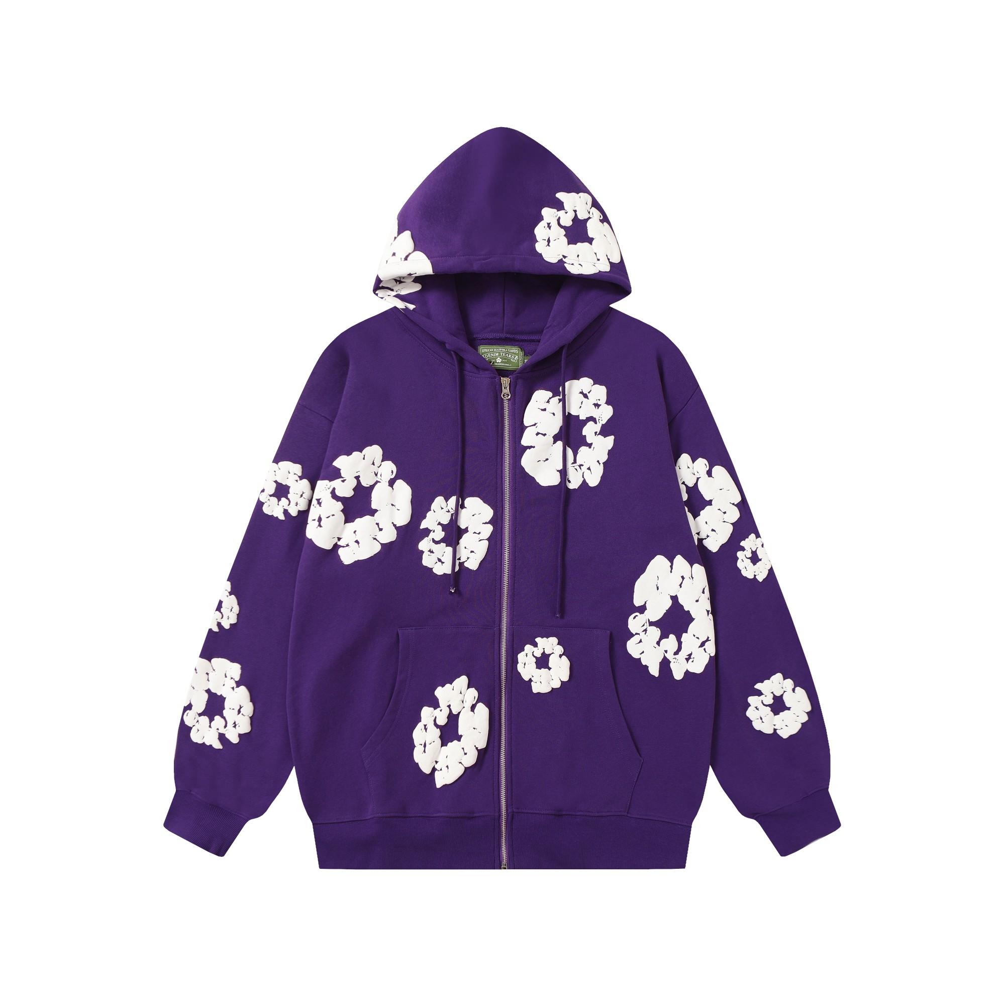 Denim Tears Cotton Wreath Zip Hoodie Purple - DopestKickz