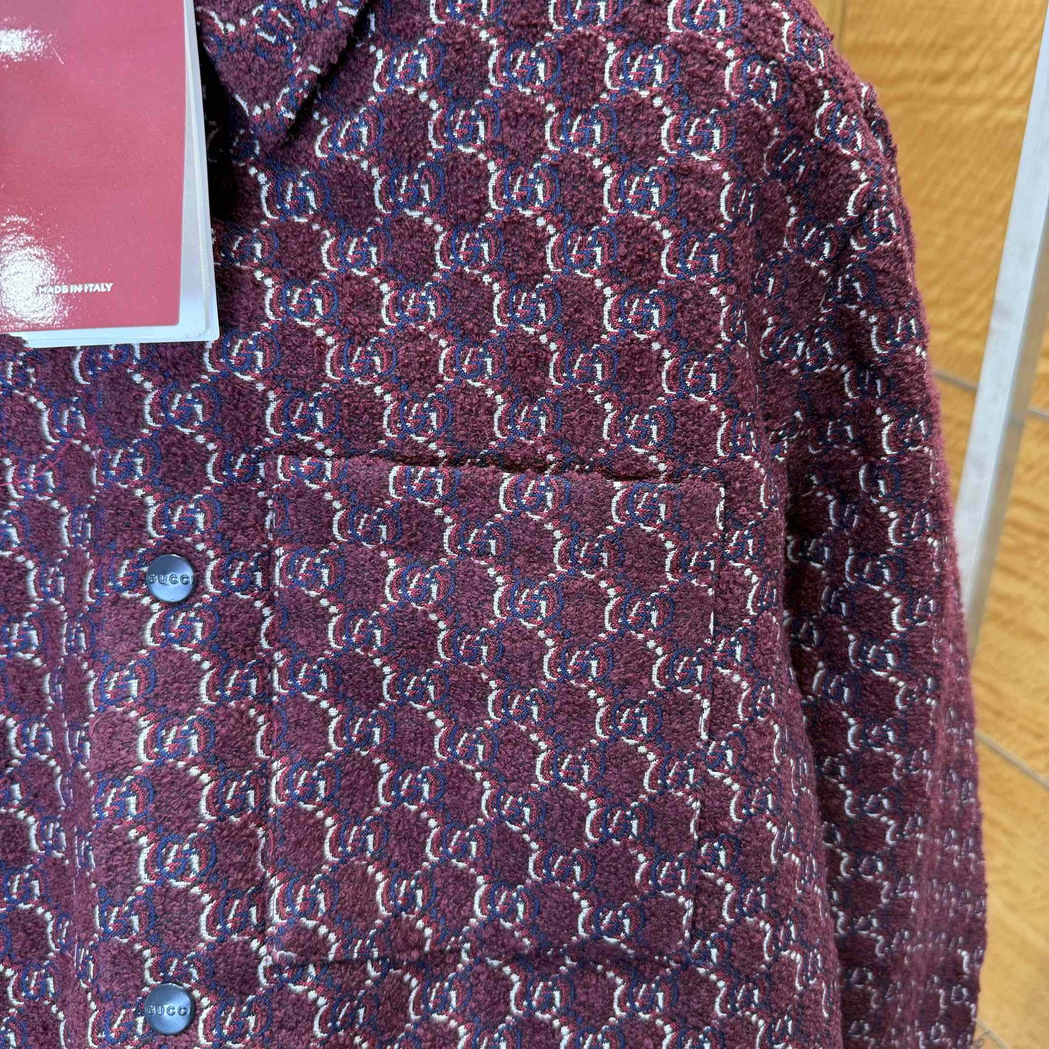 Gucci Bouclé Wool Jacquard Shirt 'Burgundy/Blue' - DopestKickz
