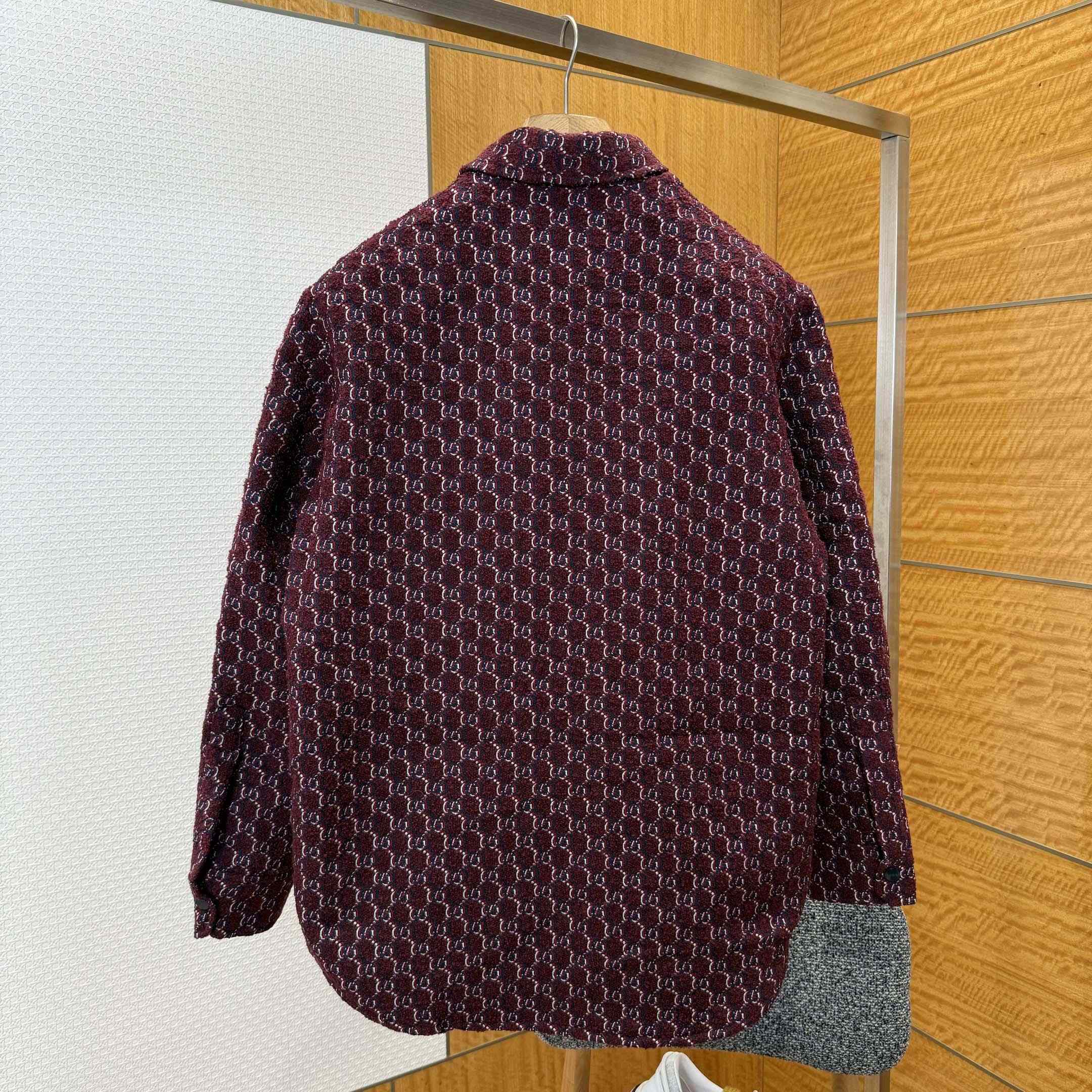 Gucci Bouclé Wool Jacquard Shirt 'Burgundy/Blue' - DopestKickz