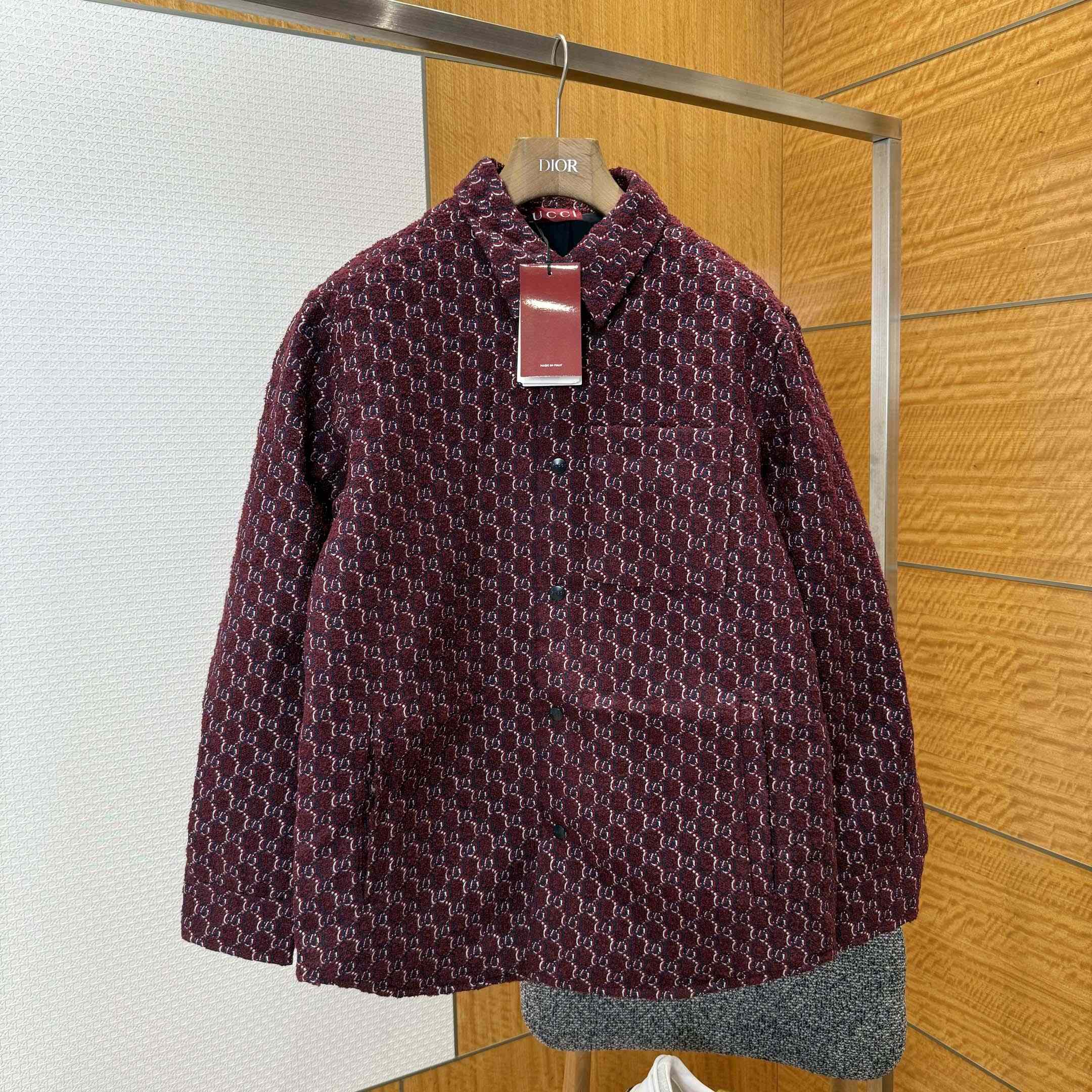 Gucci Bouclé Wool Jacquard Shirt 'Burgundy/Blue' - DopestKickz