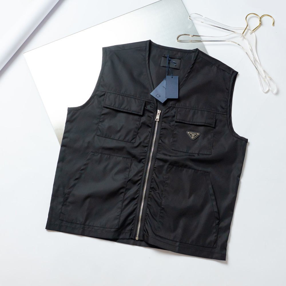 Prada Re-Nylon V-neck Vest In Black - DopestKickz