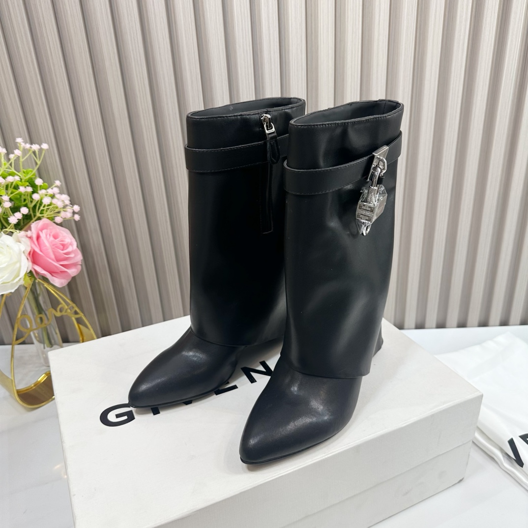 Givenchy Shark Lock Leather Knee-high Boots - DopestKickz