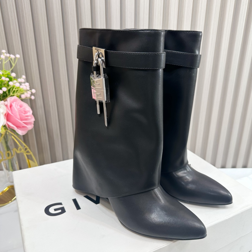 Givenchy Shark Lock Leather Knee-high Boots - DopestKickz