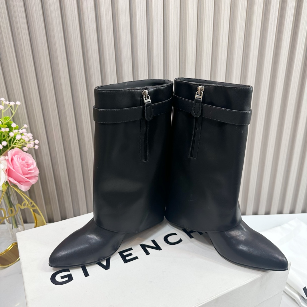 Givenchy Shark Lock Leather Knee-high Boots - DopestKickz