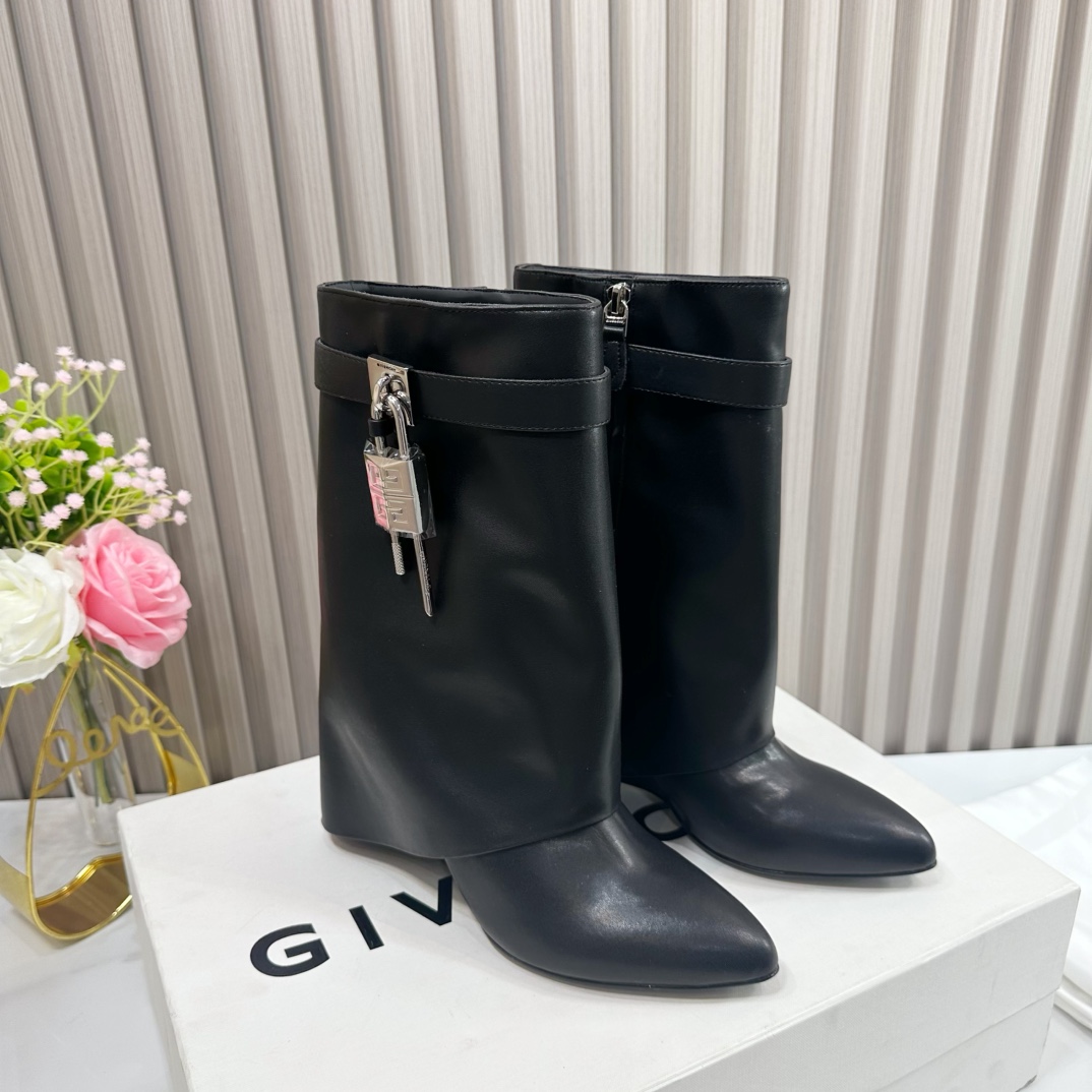 Givenchy Shark Lock Leather Knee-high Boots - DopestKickz