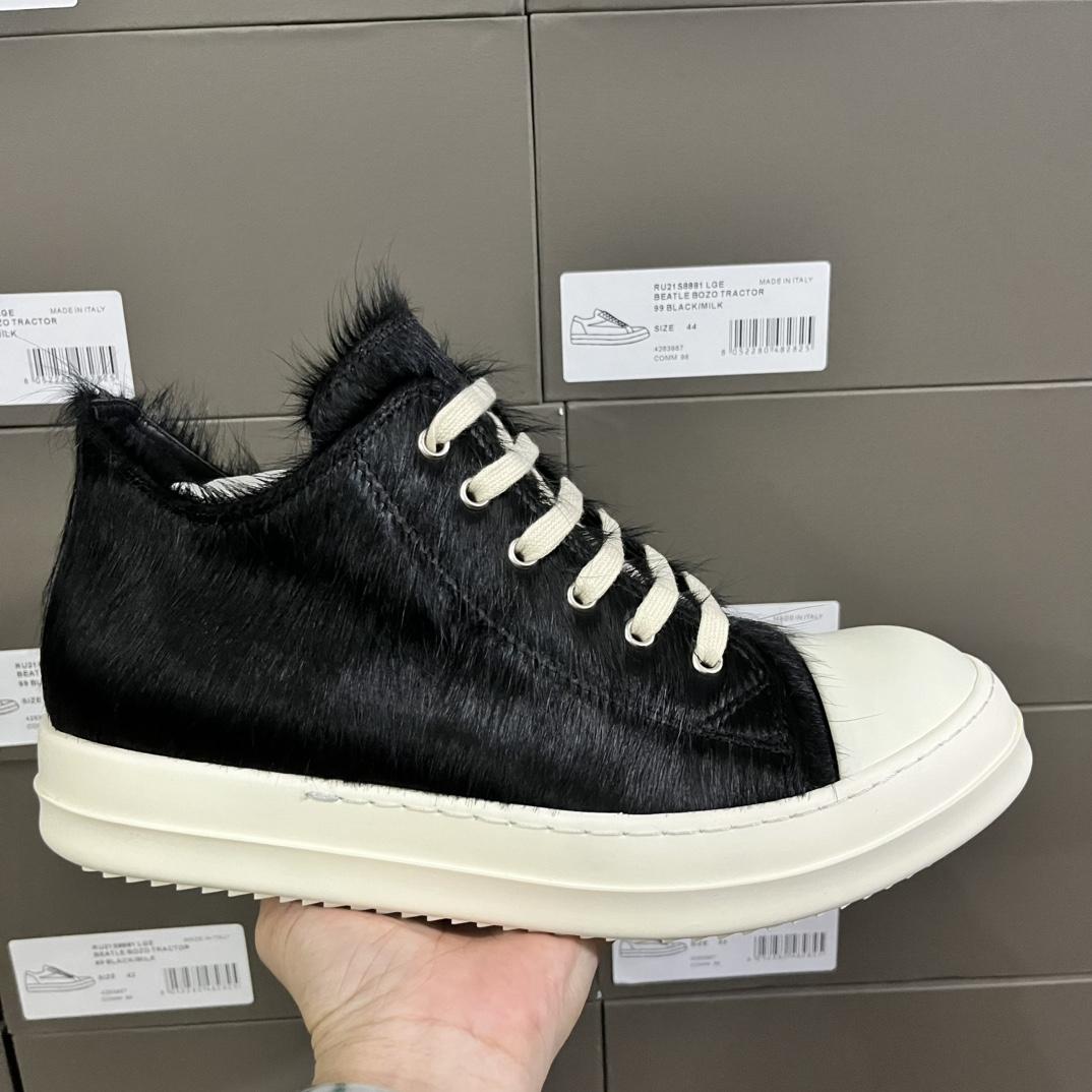 Rick Owens Black Pony Hair Low Sneakers - DopestKickz