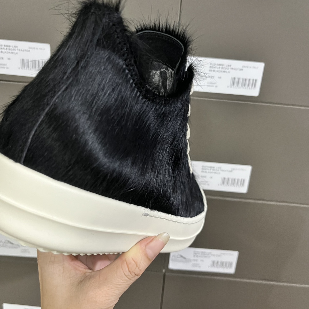 Rick Owens Black Pony Hair Low Sneakers - DopestKickz