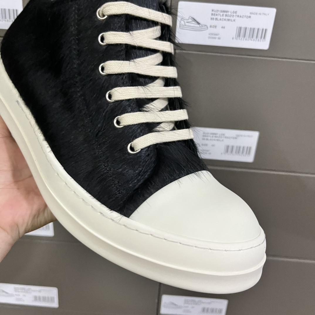 Rick Owens Black Pony Hair Low Sneakers - DopestKickz