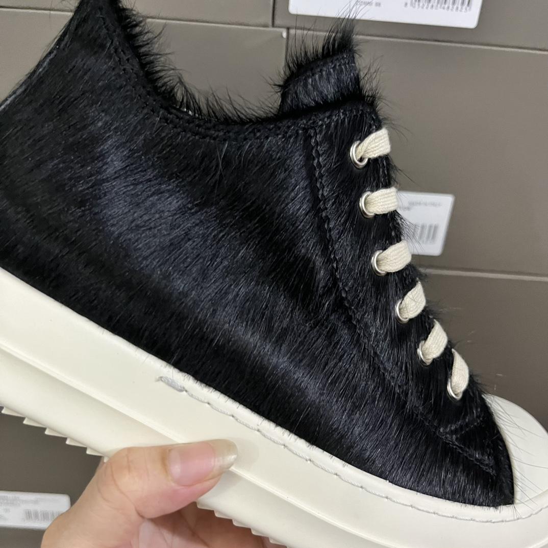 Rick Owens Black Pony Hair Low Sneakers - DopestKickz