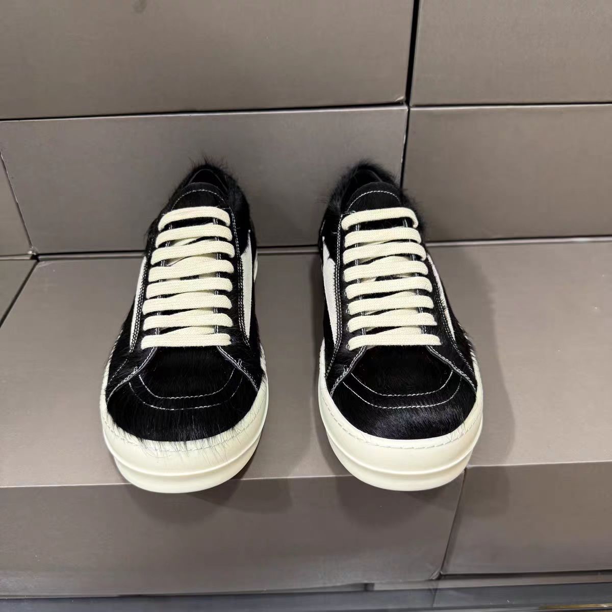 Rick Owens Black Pony Hair Low Sneakers - DopestKickz