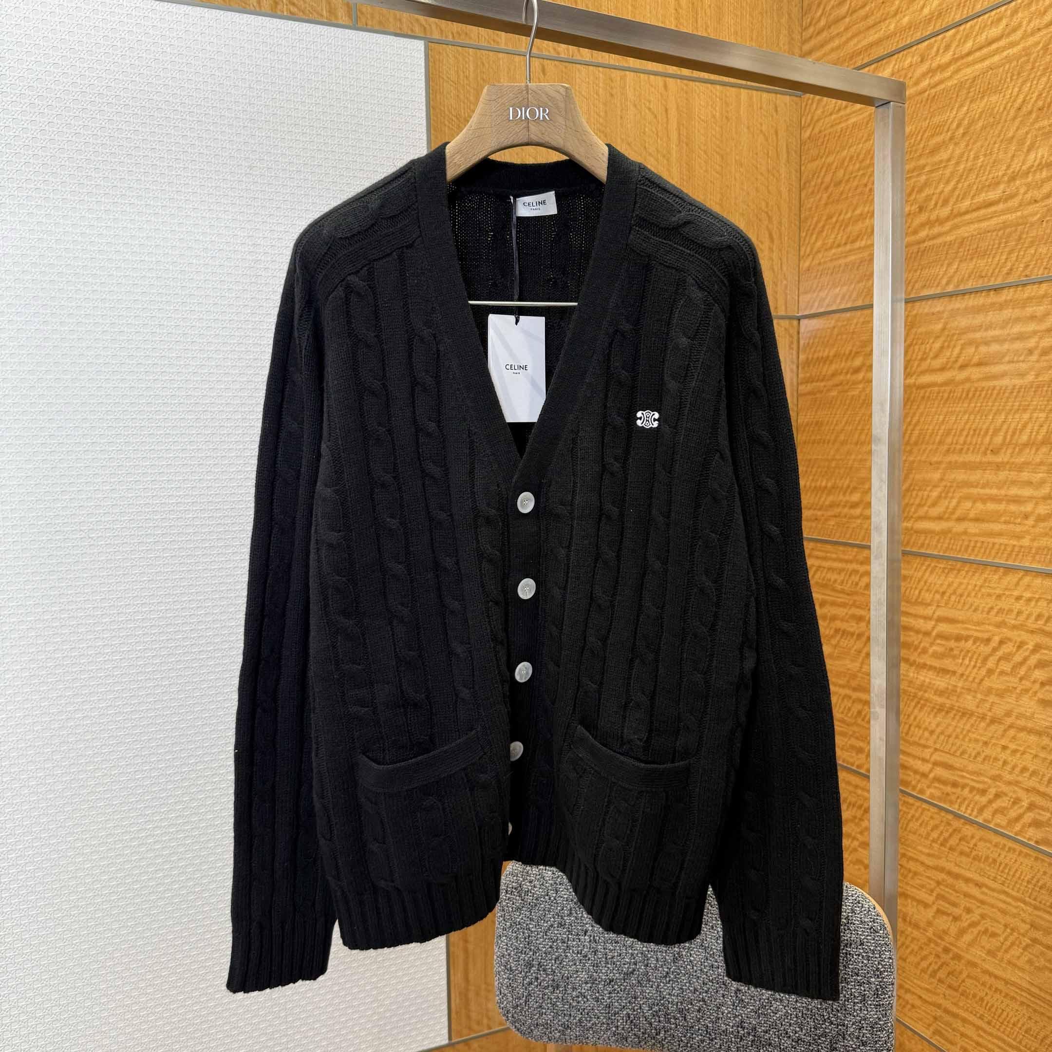 Celine Triomphe Cardigan In Cable-Knit Cashmere - DopestKickz