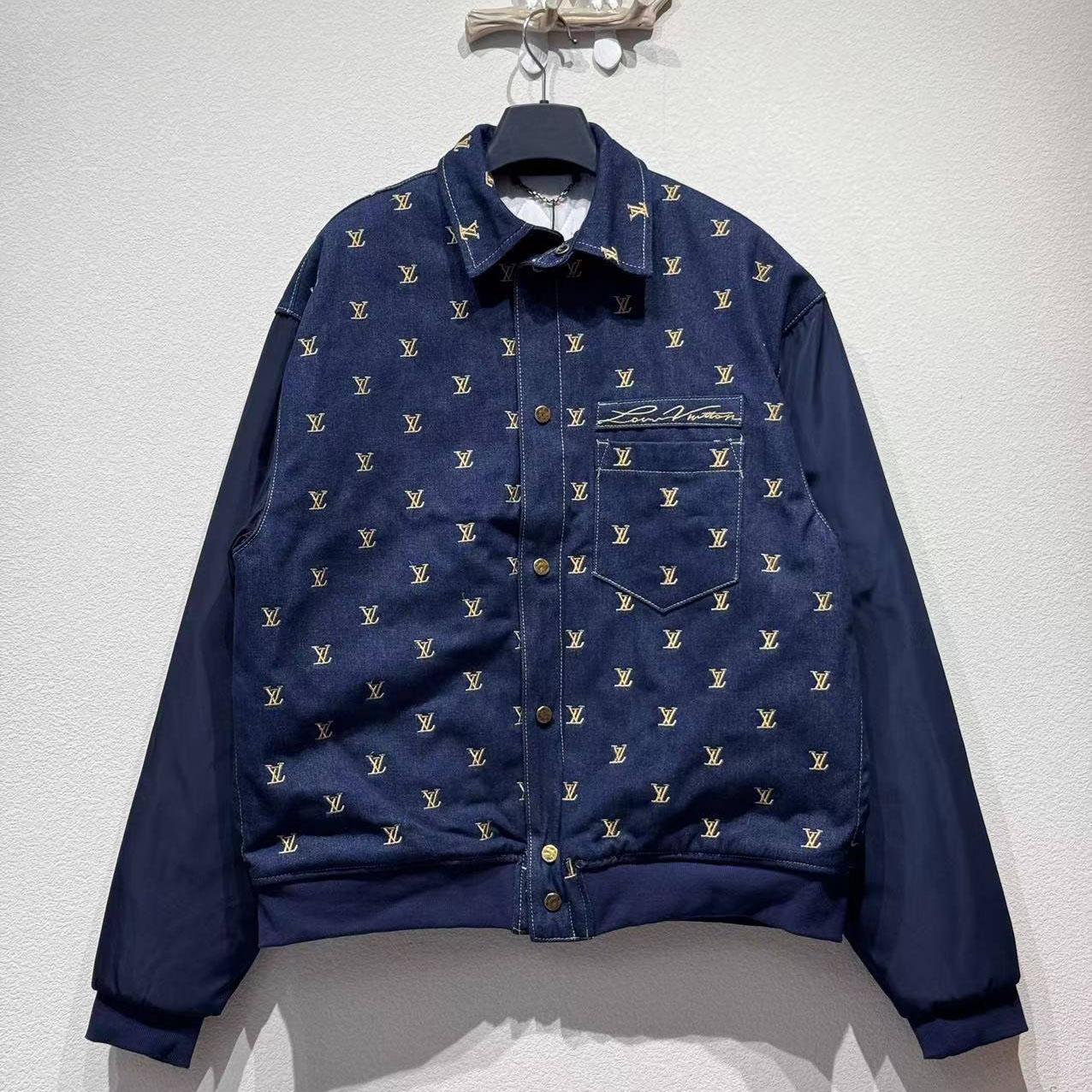 Louis Vuitton Upcycled Denim Varsity Jacket    - DopestKickz