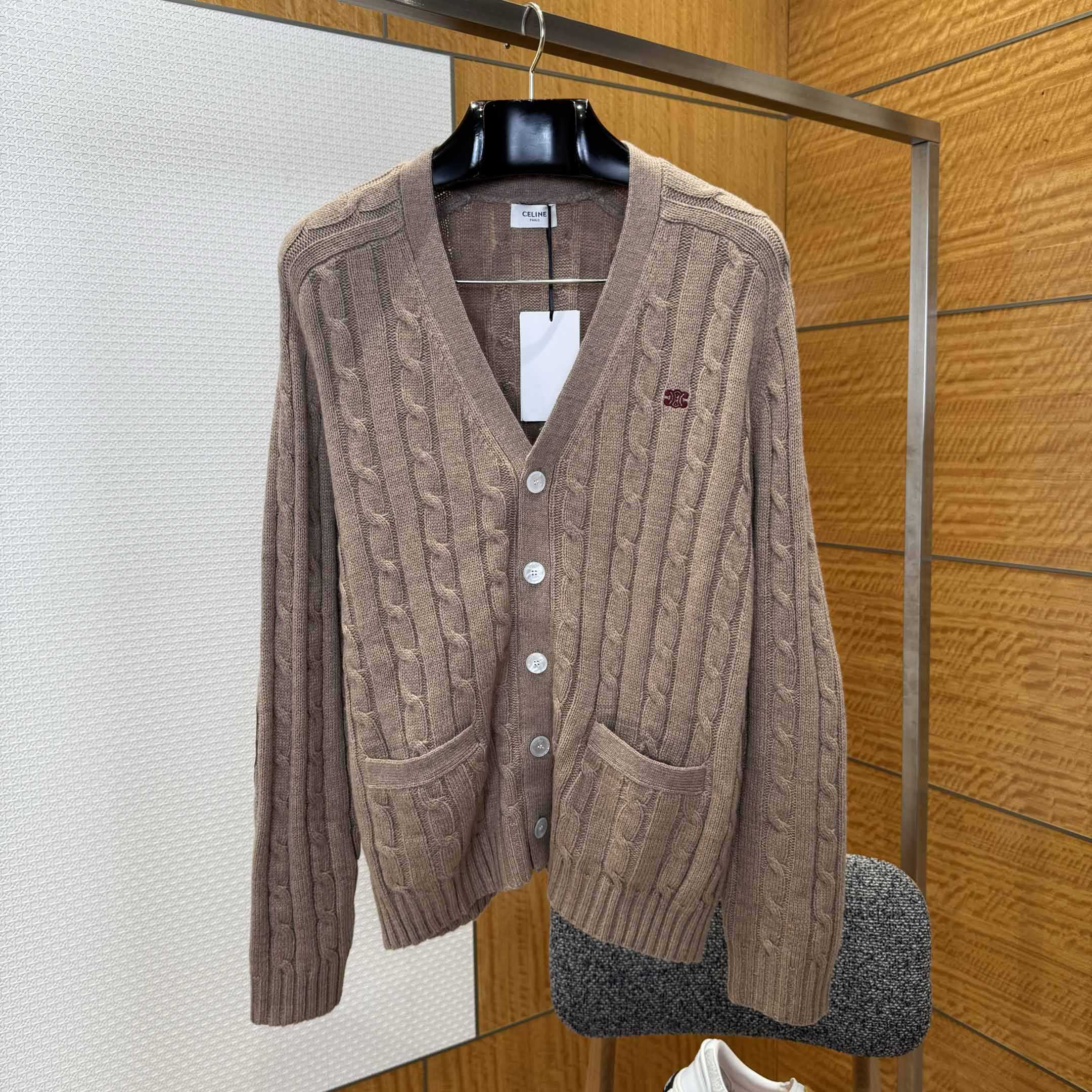 Celine Triomphe Cardigan In Cable-Knit Cashmere - DopestKickz