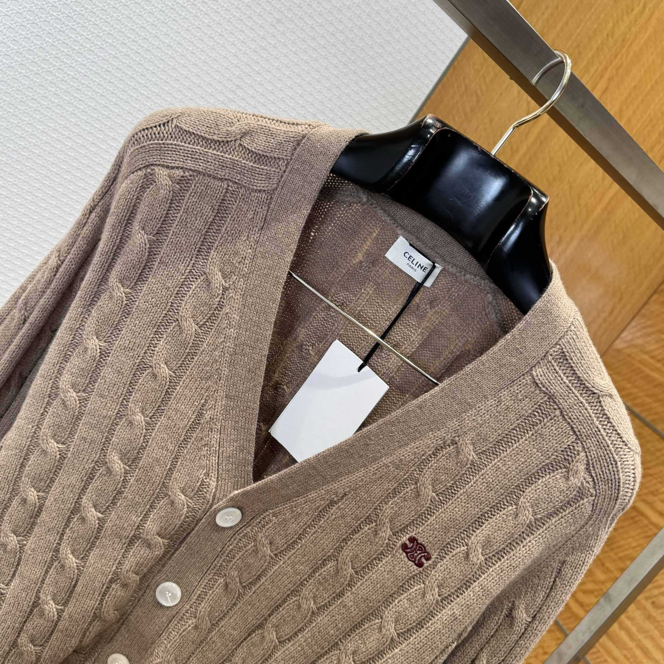 Celine Triomphe Cardigan In Cable-Knit Cashmere - DopestKickz