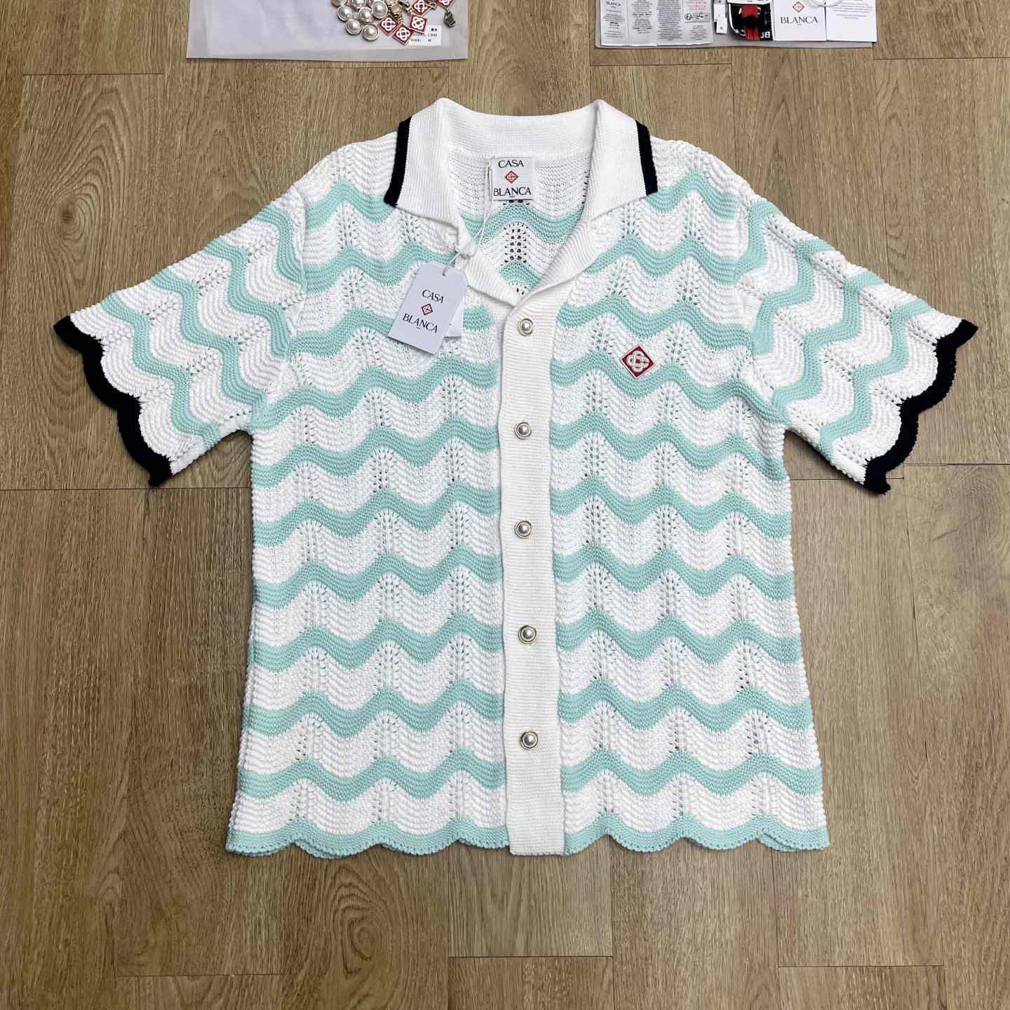 Casablanca Gradient Wave Cotton Crochet Short Sleeve Shirt   D0110 - DopestKickz