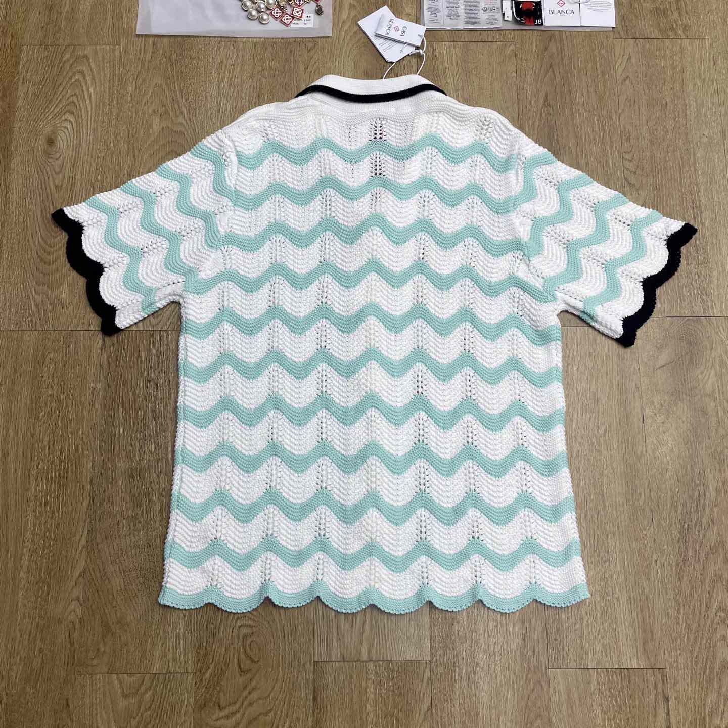 Casablanca Gradient Wave Cotton Crochet Short Sleeve Shirt   D0110 - DopestKickz