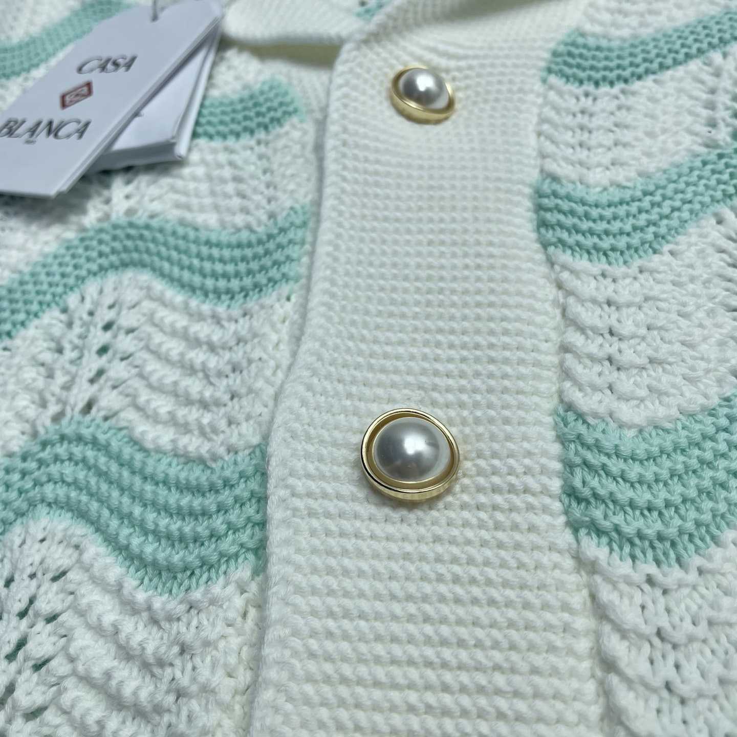 Casablanca Gradient Wave Cotton Crochet Short Sleeve Shirt   D0110 - DopestKickz