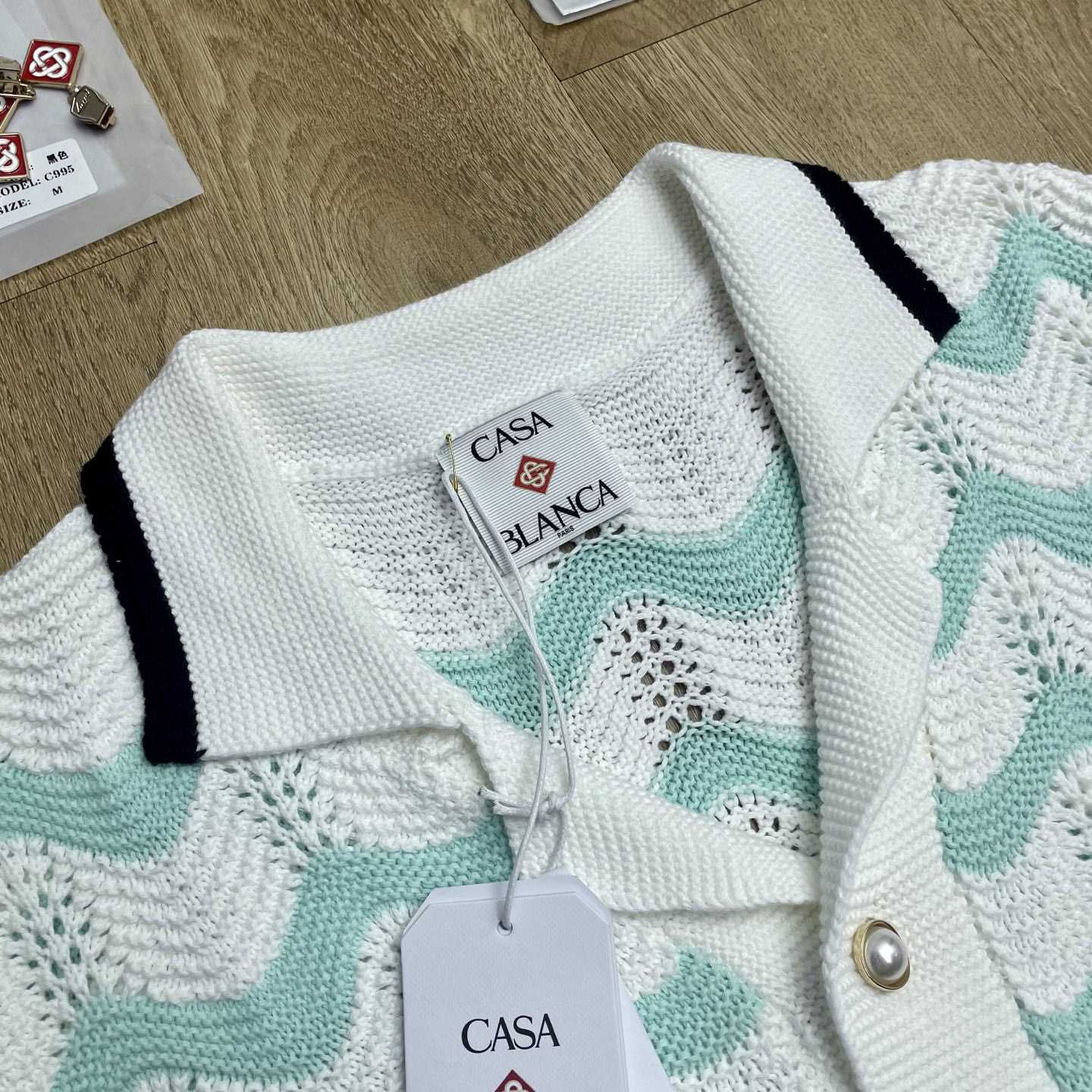 Casablanca Gradient Wave Cotton Crochet Short Sleeve Shirt   D0110 - DopestKickz