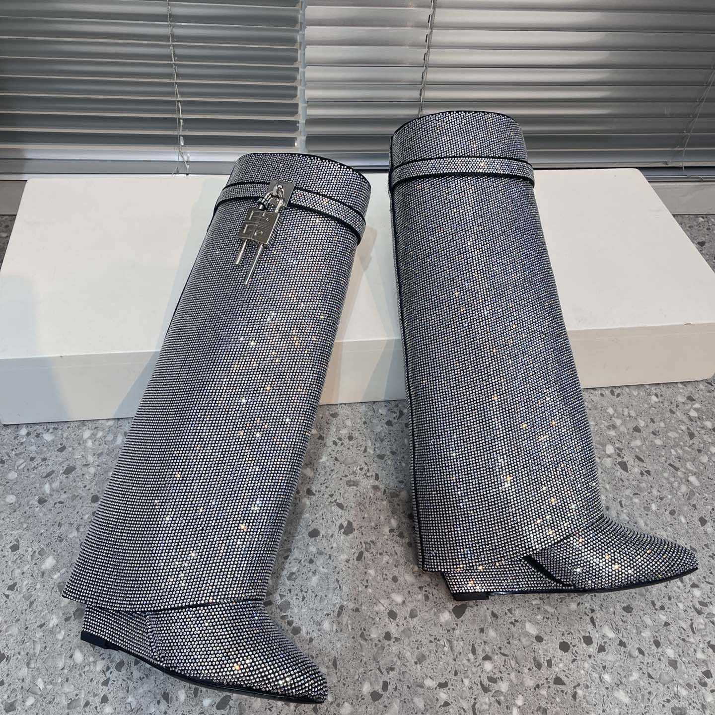 Givenchy Shark Lock Leather Knee-high Boots - DopestKickz