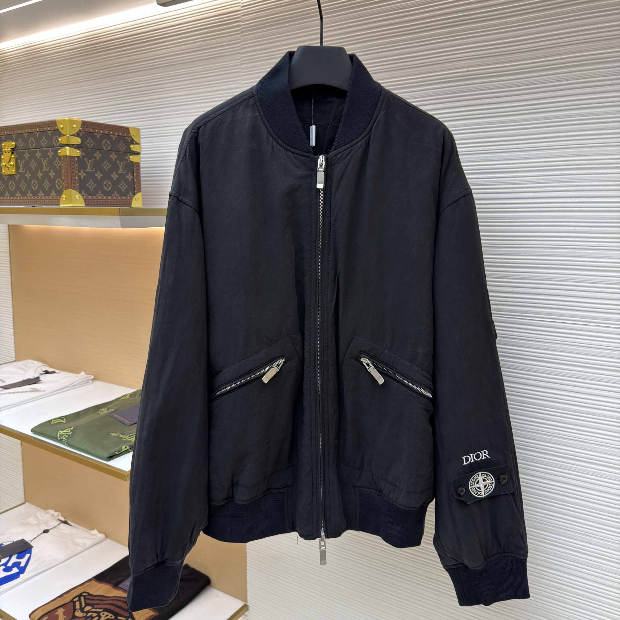 Dior x Stone Island Habotai Silk Blend Bomber Jacket Black  - DopestKickz