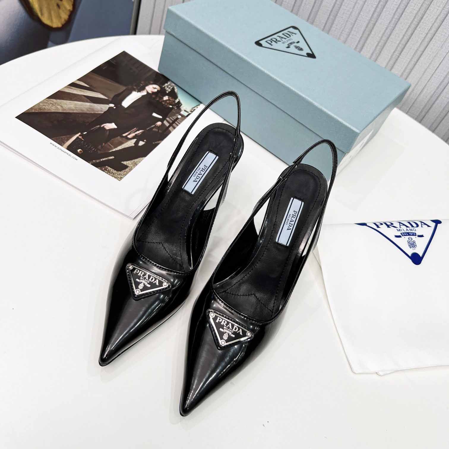 Prada Brushed Leather Slingback Pumps - DopestKickz