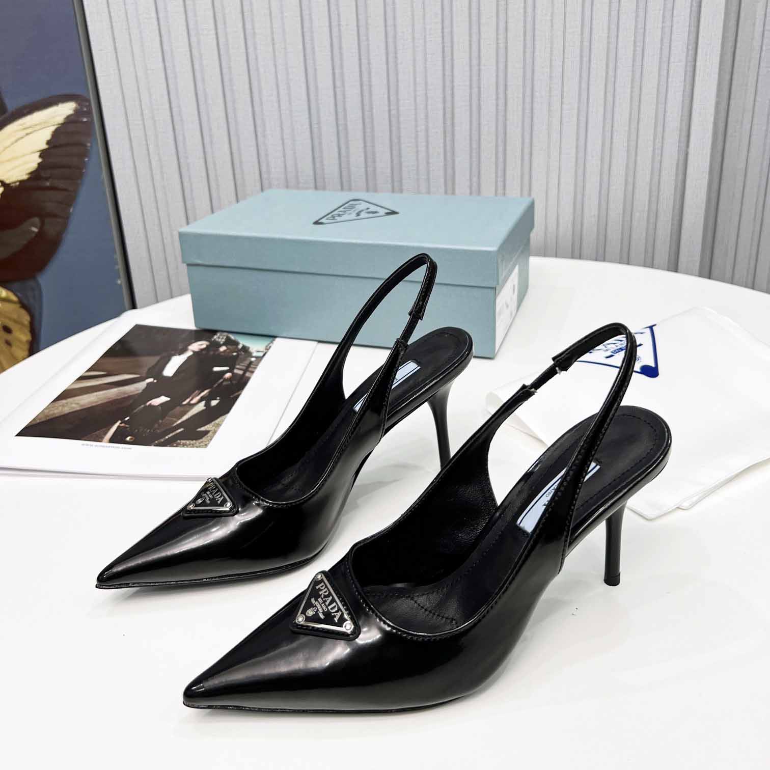 Prada Brushed Leather Slingback Pumps - DopestKickz