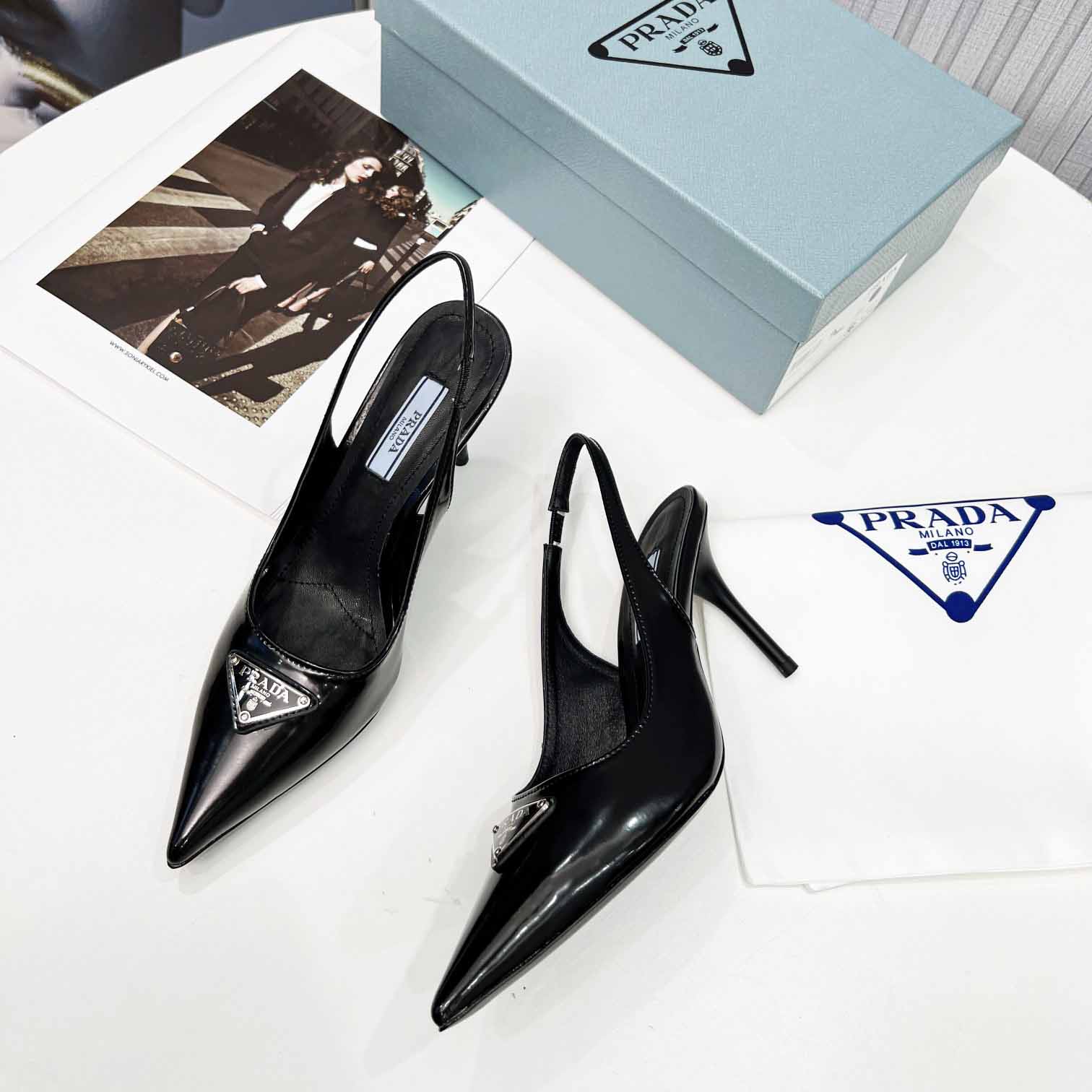 Prada Brushed Leather Slingback Pumps - DopestKickz