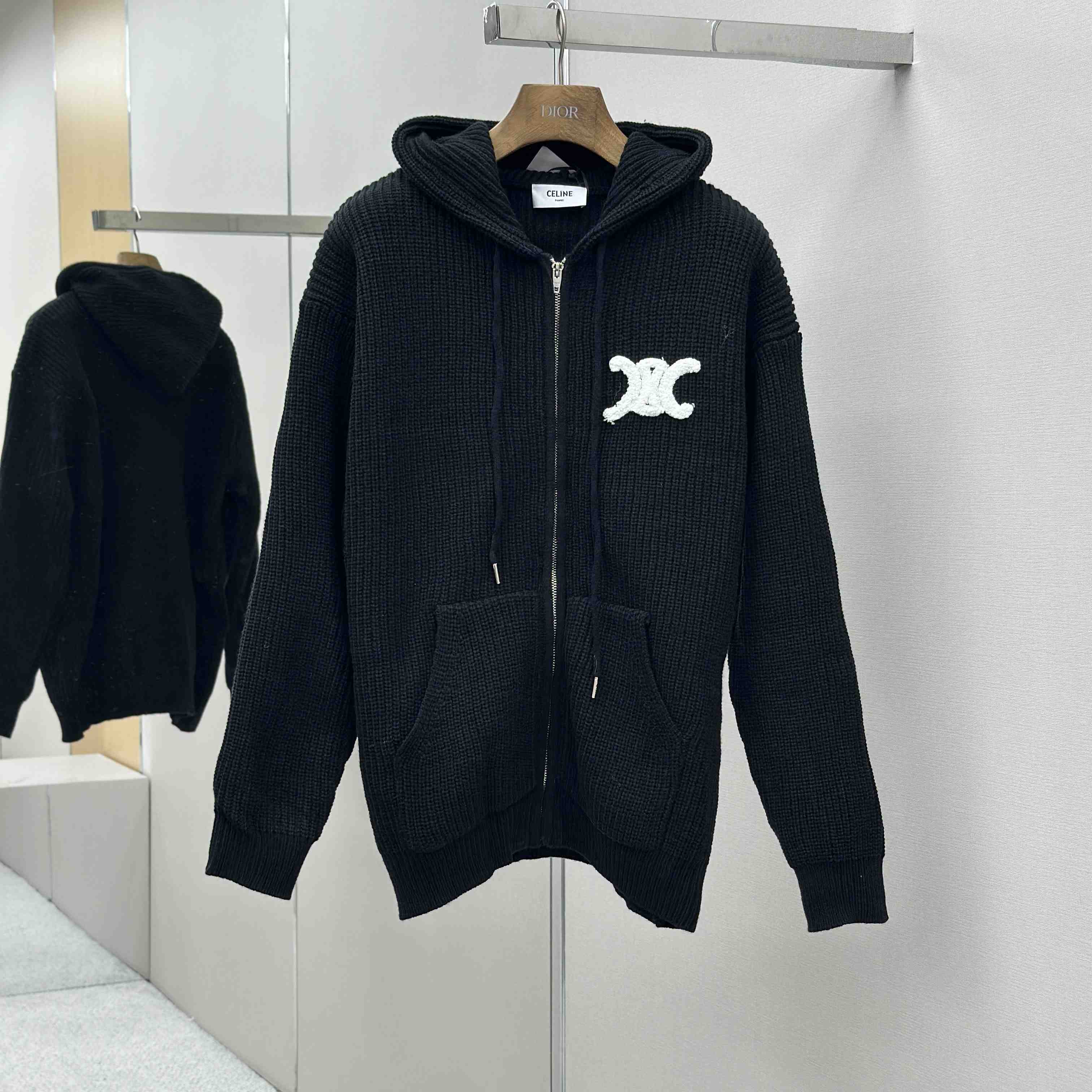 Celine Hooded Cardigan In Ribbed Wool - DopestKickz