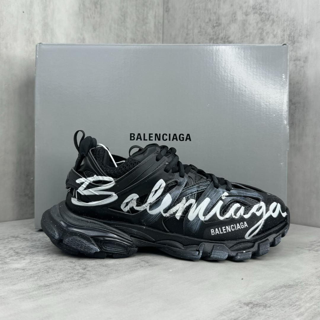 Balenciaga Track Signature Sneaker In Black And White - DopestKickz