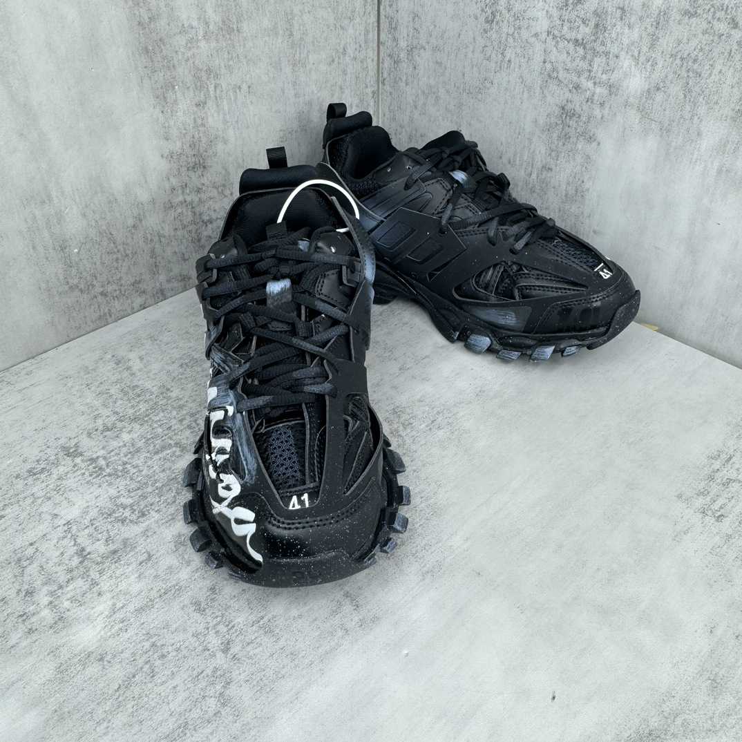 Balenciaga Track Signature Sneaker In Black And White - DopestKickz