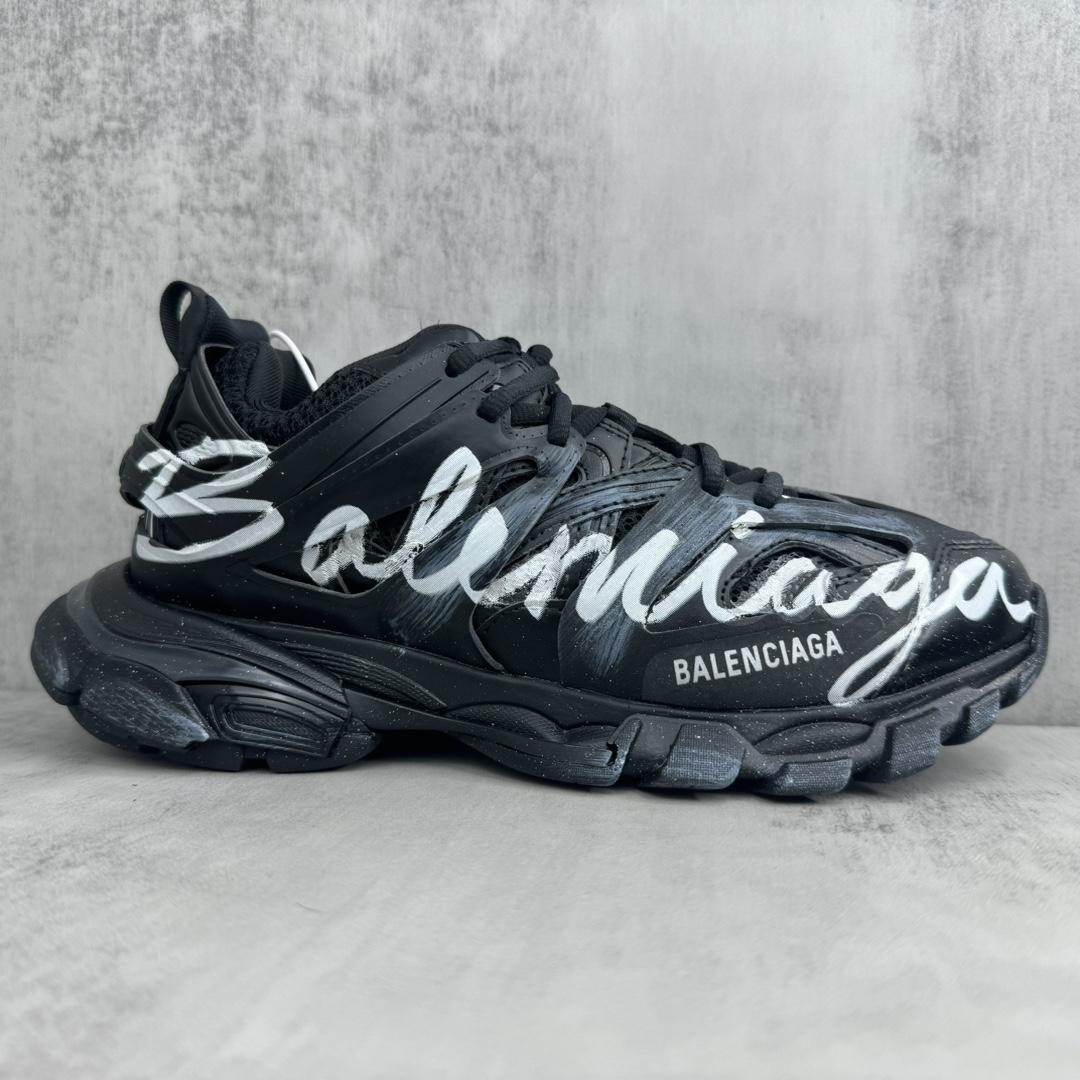 Balenciaga Track Signature Sneaker In Black And White - DopestKickz
