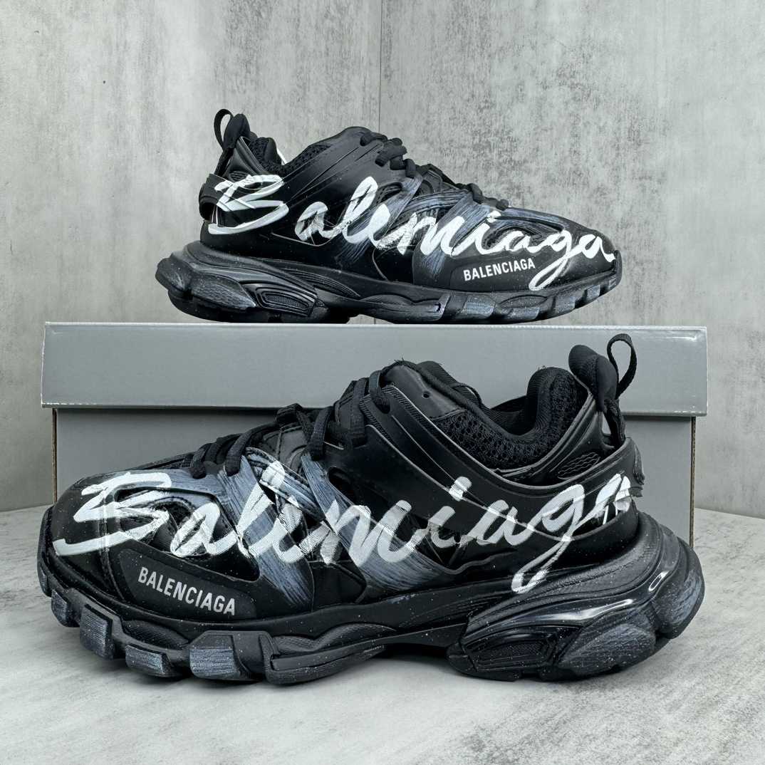 Balenciaga Track Signature Sneaker In Black And White - DopestKickz