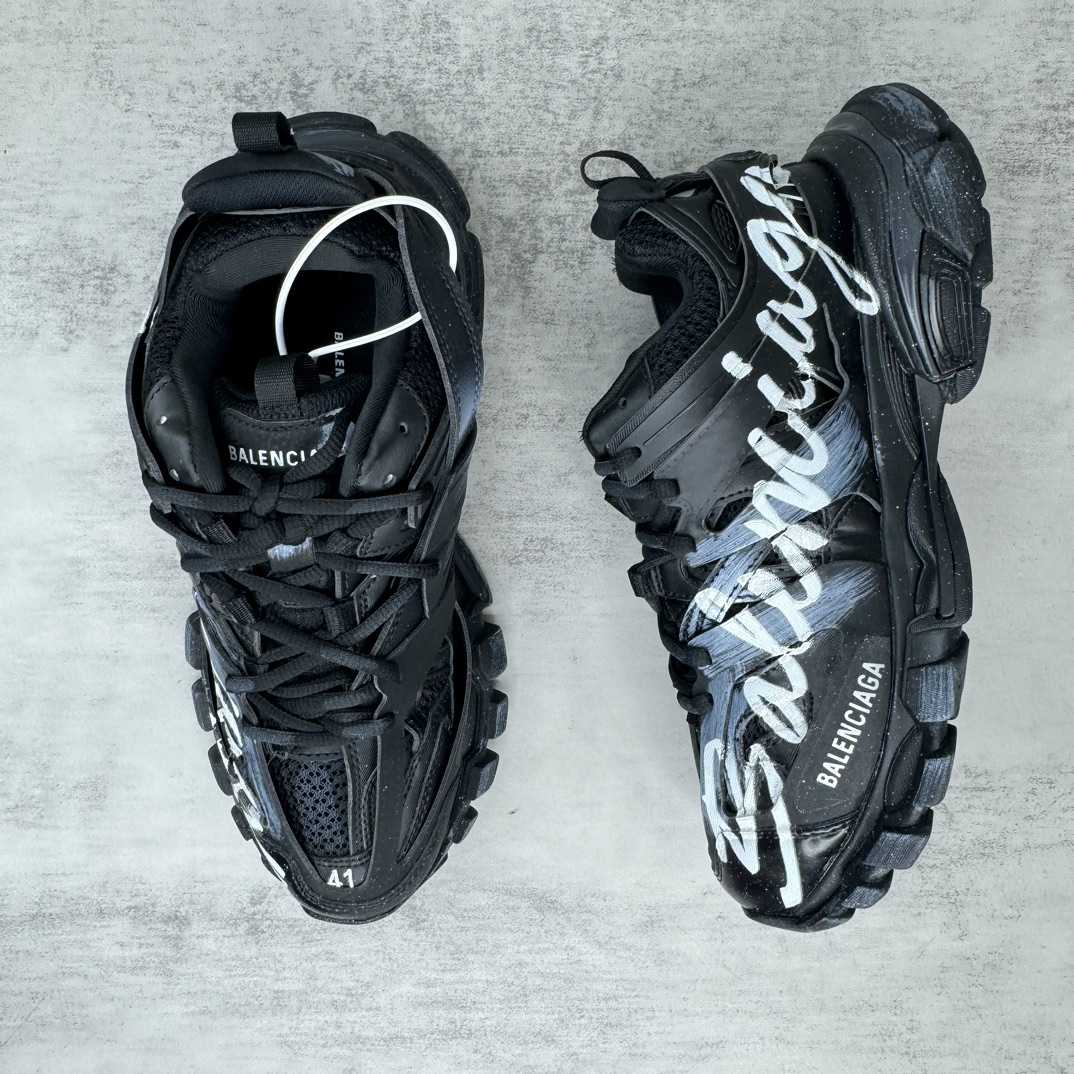 Balenciaga Track Signature Sneaker In Black And White - DopestKickz